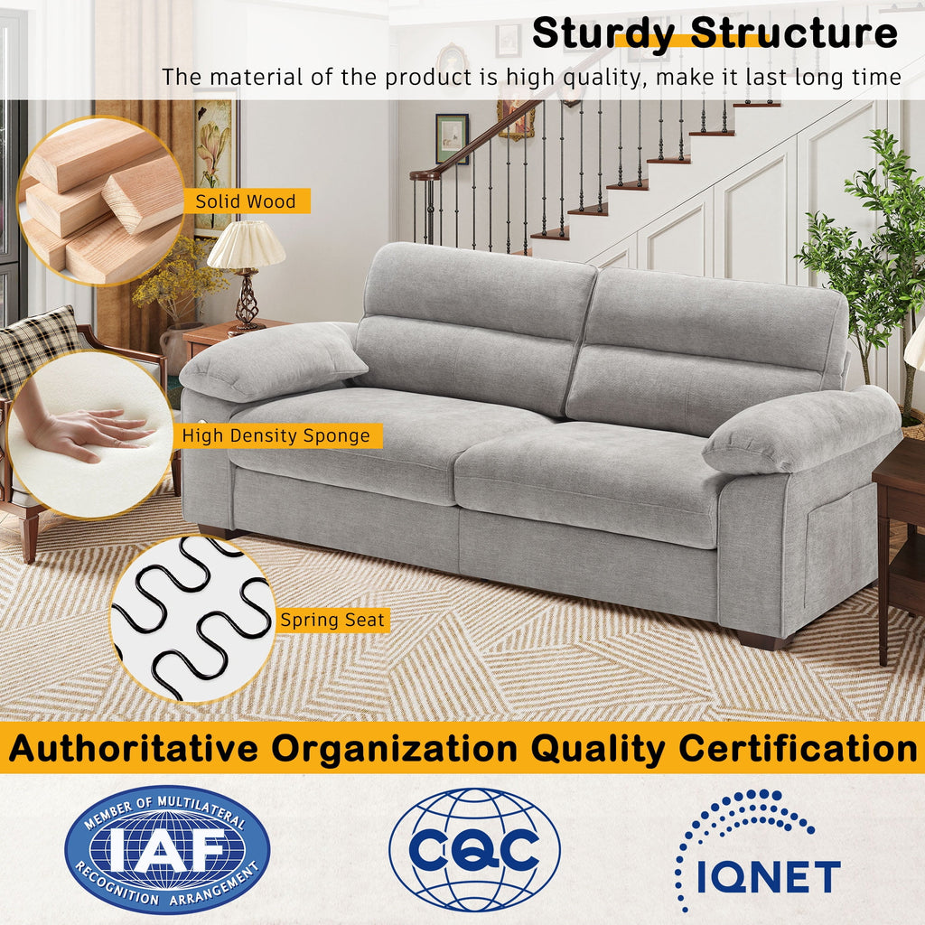 Bedluxury 89 Deep Sofa Couch with USB/Type-C Charging, Storage Pocket & Wide Armrest, Removable Cover, Seats 3 Adults, Chenille Beige