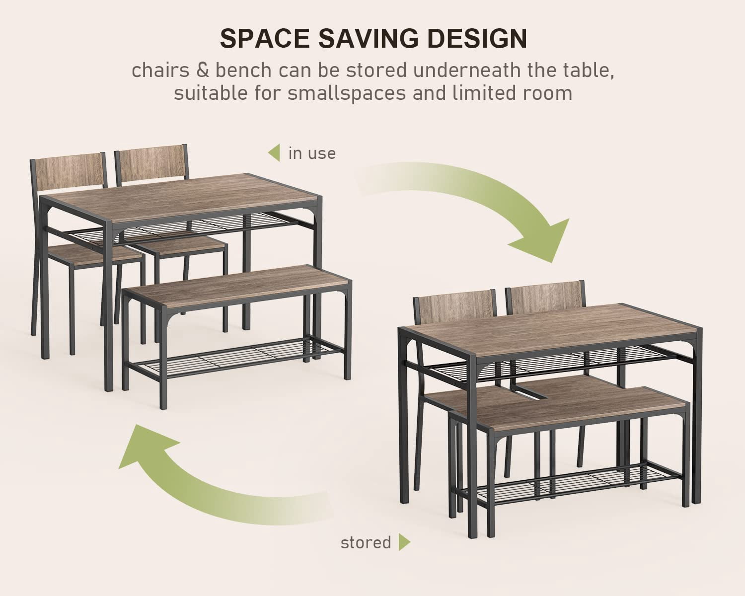 Aiho 7-Piece Dining Table Set for 6, Space-Saving Kitchen Table with Chairs, Compact Dining Furniture for Small Spaces & Apartments, Retro