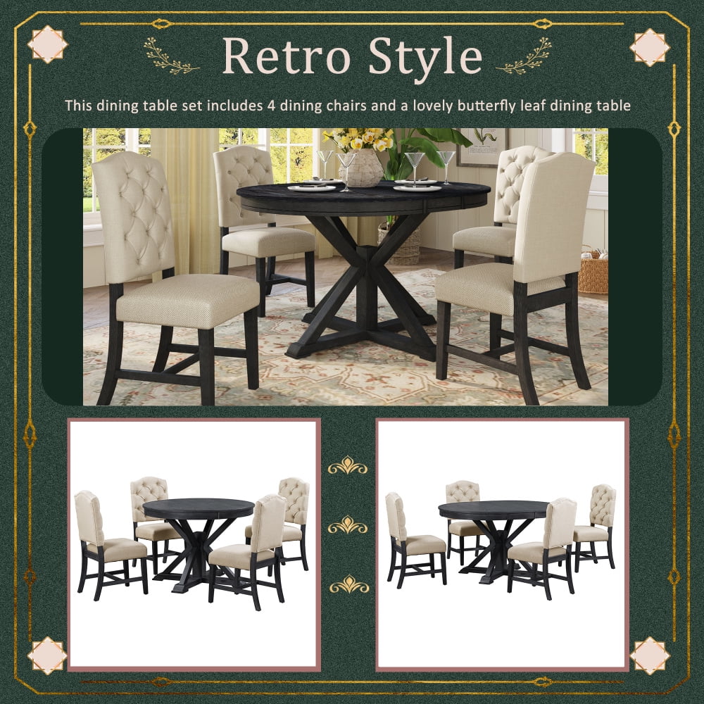 JAMPOOCA Retro Style MDF Extendable 5 Pieces Dining Table Set, Natural Wood