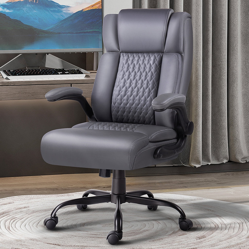BOSSIN 400lbs Executive Office Chair with Foot Rest, Ergonomic Heavy Duty Big and Tall Desk Chair with Adjustable Headrest, High Back PU Leather Comfy Computer Chair