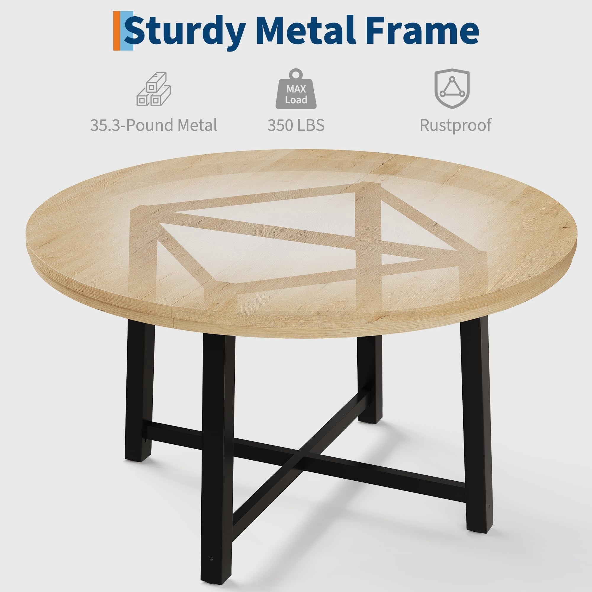 31.5 Round Dining Table for 4 People, Modern Wood Circle Kitchen Table with Sturdy Industrial Metal Frame, Small Space Saving Dining Room Table for Apartment & Breakfast Nook, (No Chairs), Walnut