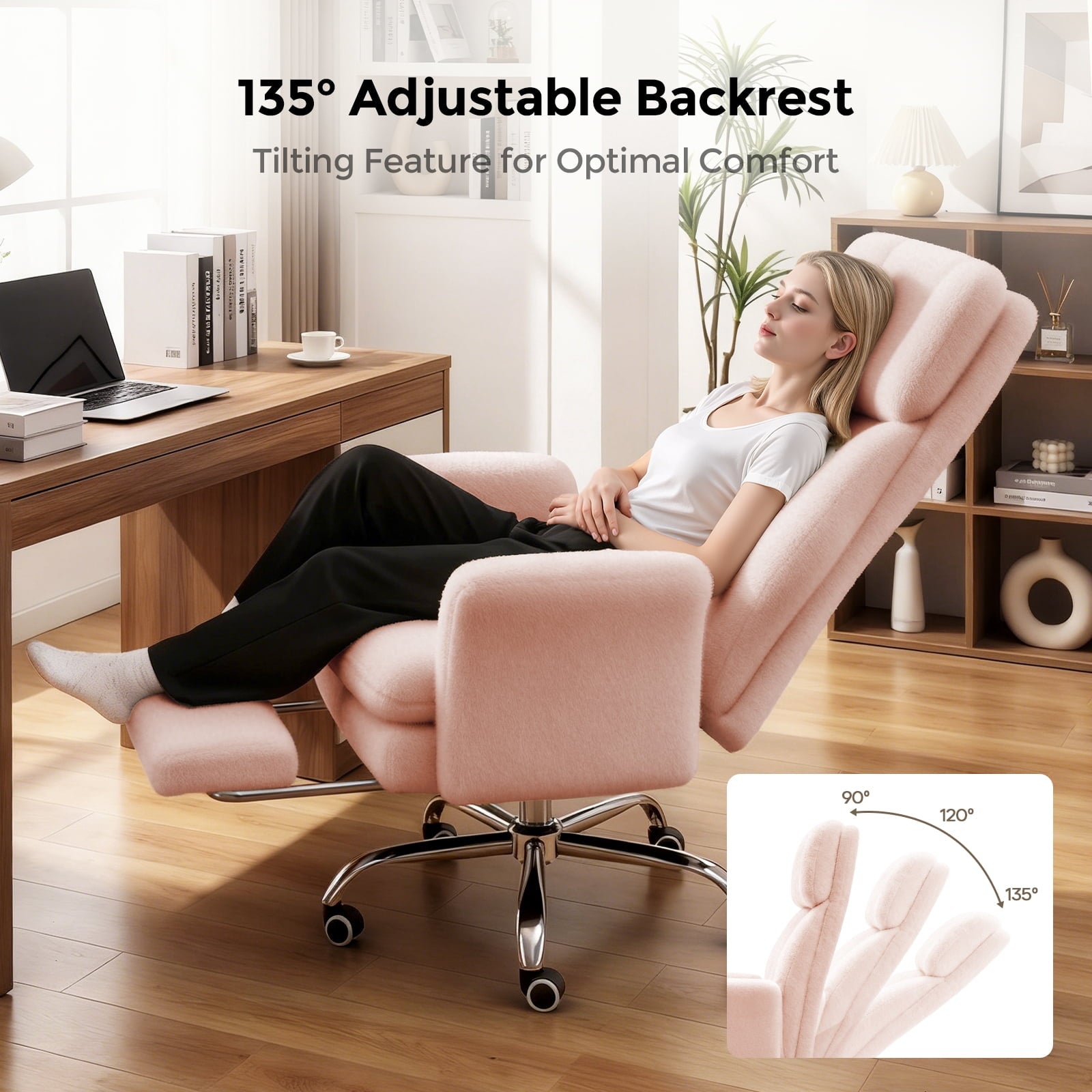 Patbrela Big and Tall Office Chair, Cloud Plush Swivel Desk Chair with 6-Level Adjustable Armrests, Home Ergonomic Executive Office Chair for Work, Gaming, Beige