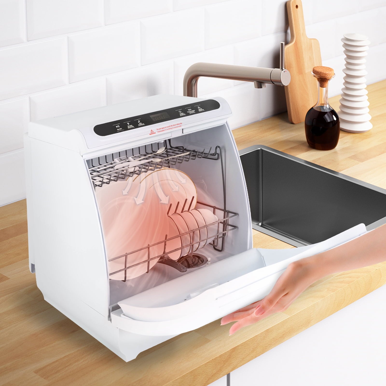 Portable Countertop Dishwasher, Compact Mini Dishwasher with 7L Built-in Water Tank,5 Cleaning Program and Air-Dry Function No Hookup Needed White