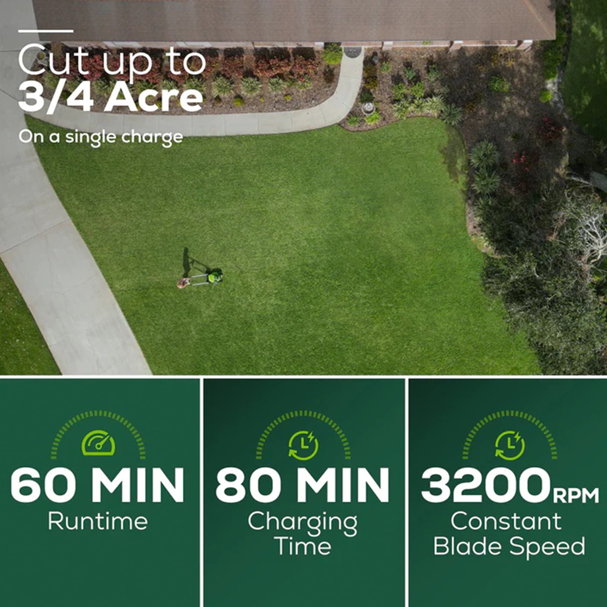 Greenworks 60V 21 Brushless Self-Propelled Battery Powered Lawn Mower + (2) 4.0Ah Batteries & Dual Port Charger