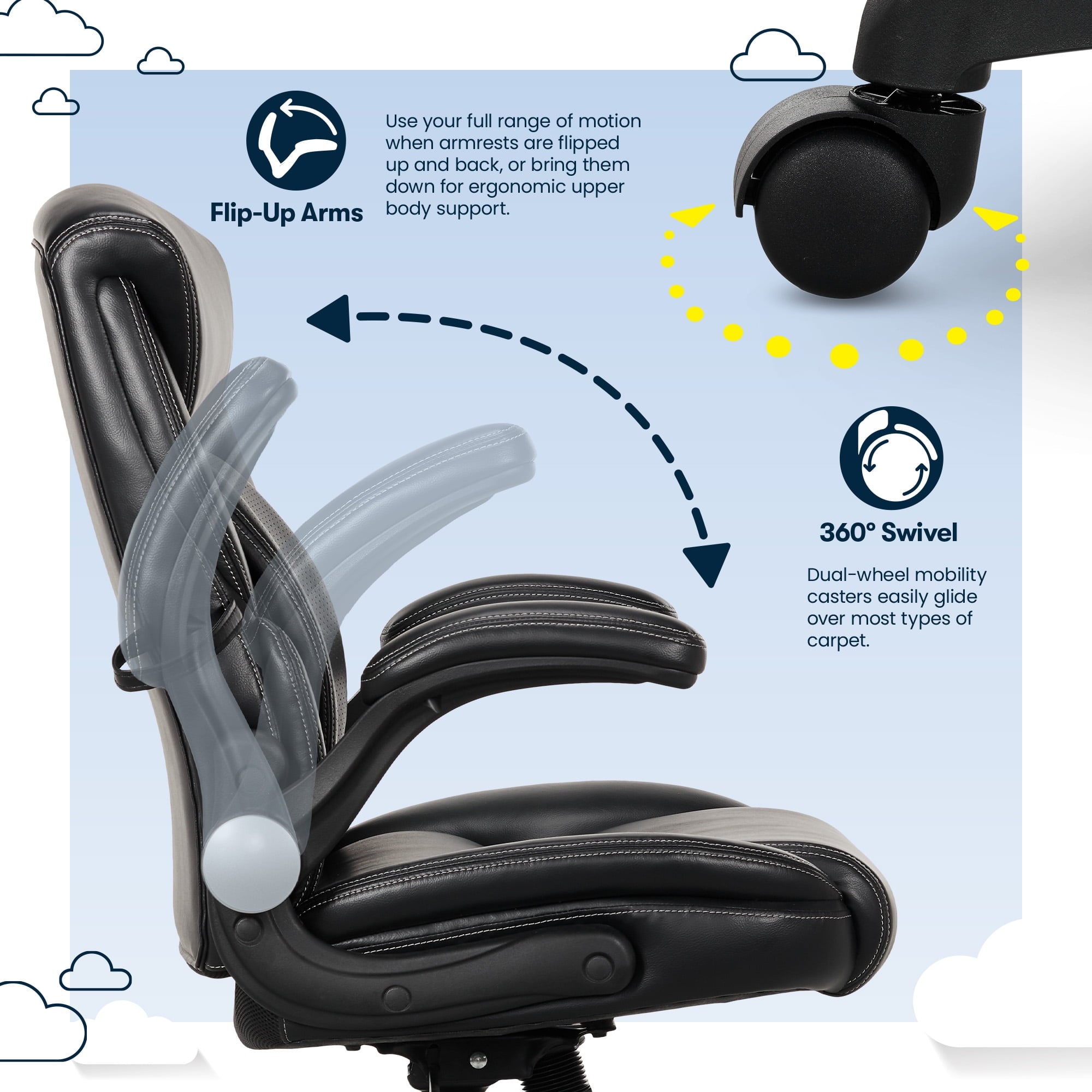 Serta Air Lumbar Bonded Leather Manager Office Chair, Gray Faux Leather