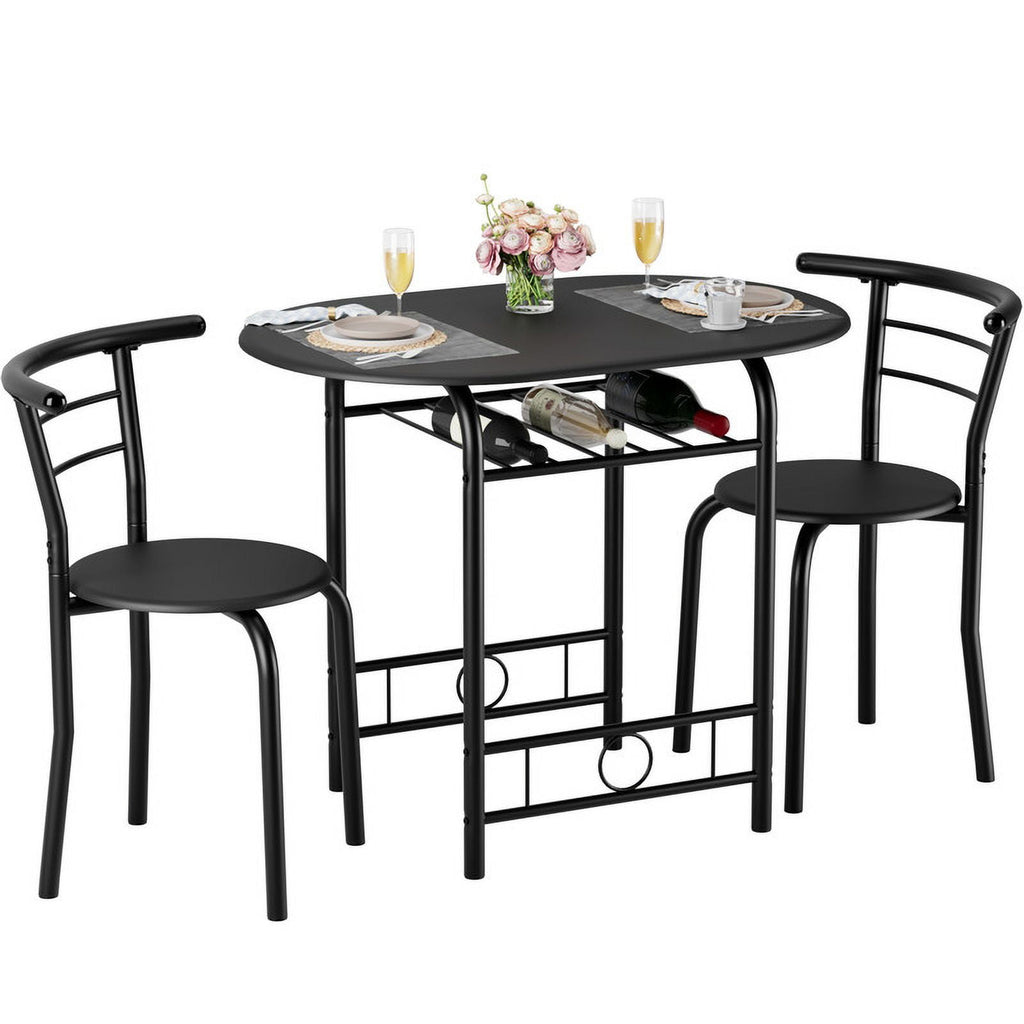 Homall 3 Piece Wood and Metal Dining Table Set, Small Dining Table for 2, Modern Dining Set for Living Room, Dining Room, Kitchen, Black