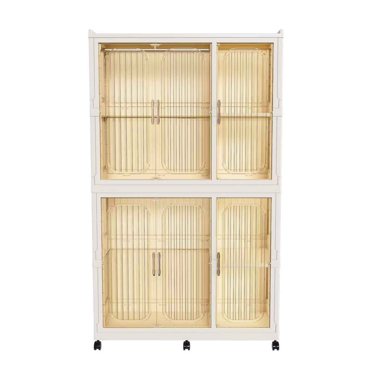 Garmic 62 Foldable Storage Wardrobe with Wheels, Portable Closet Organizer with 6 Magnetic Doors & 2 Hanging Rod, Plastic Armoire for Clothes Toys Books, White
