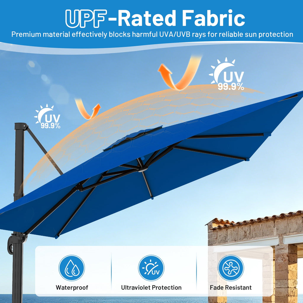 Easthome 10 × 10FT Square Cantilever Patio Umbrella, 360° Rotating Offset Umbrella with Crank, 8 ribs, Outdoor Hanging Roman Umbrella for Garden Deck Backyard, Red