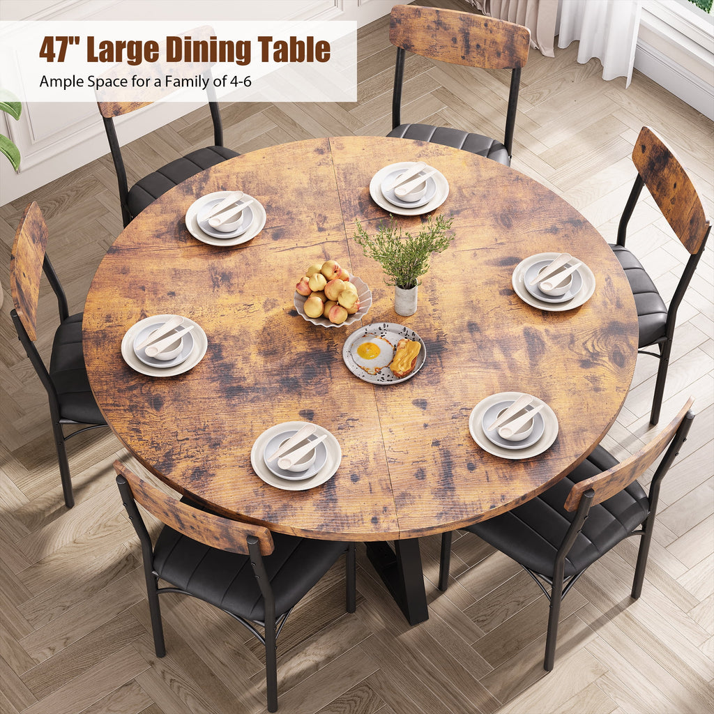 Hijob 47 inch Wood Dining Table for 4, Round Kitchen Dining Table with Storage Shelf for Home Dining Room Living Room, Brown(Only Table)