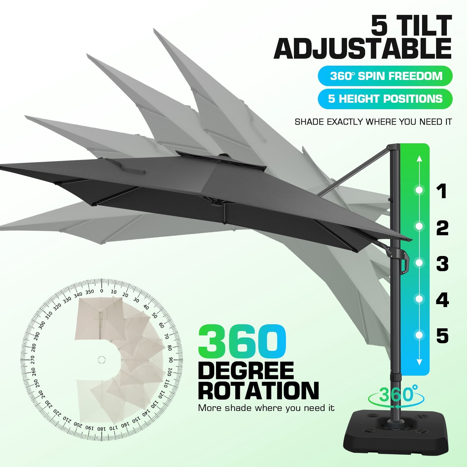 COBIZI 10x10 Offset Hanging Market Patio Umbrella with Easy Tilt Adjustment, Double Roof Cantilever Umbrella Aluminum Umbrella with 360-degree Rotation for Garden Deck Pool Patio, Gray