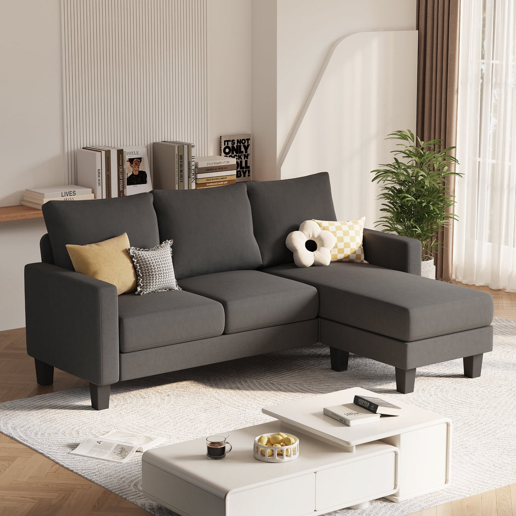 Vineego 72 L-Shaped Sectional Sofa with Ottoman Ergonomic Support Sofa Couch for Small Spaces Living Room, Apartment,Dark Gray