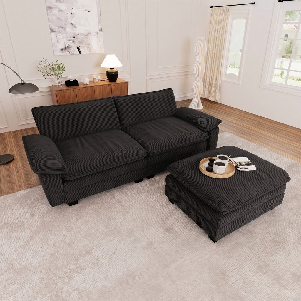 Muumblus 80.5 Corduroy Loveseat Sofa, Oversized Upholstered 2-Seater Fluffy Cloud Sleeper Couch for Living Room/Apt, Pink