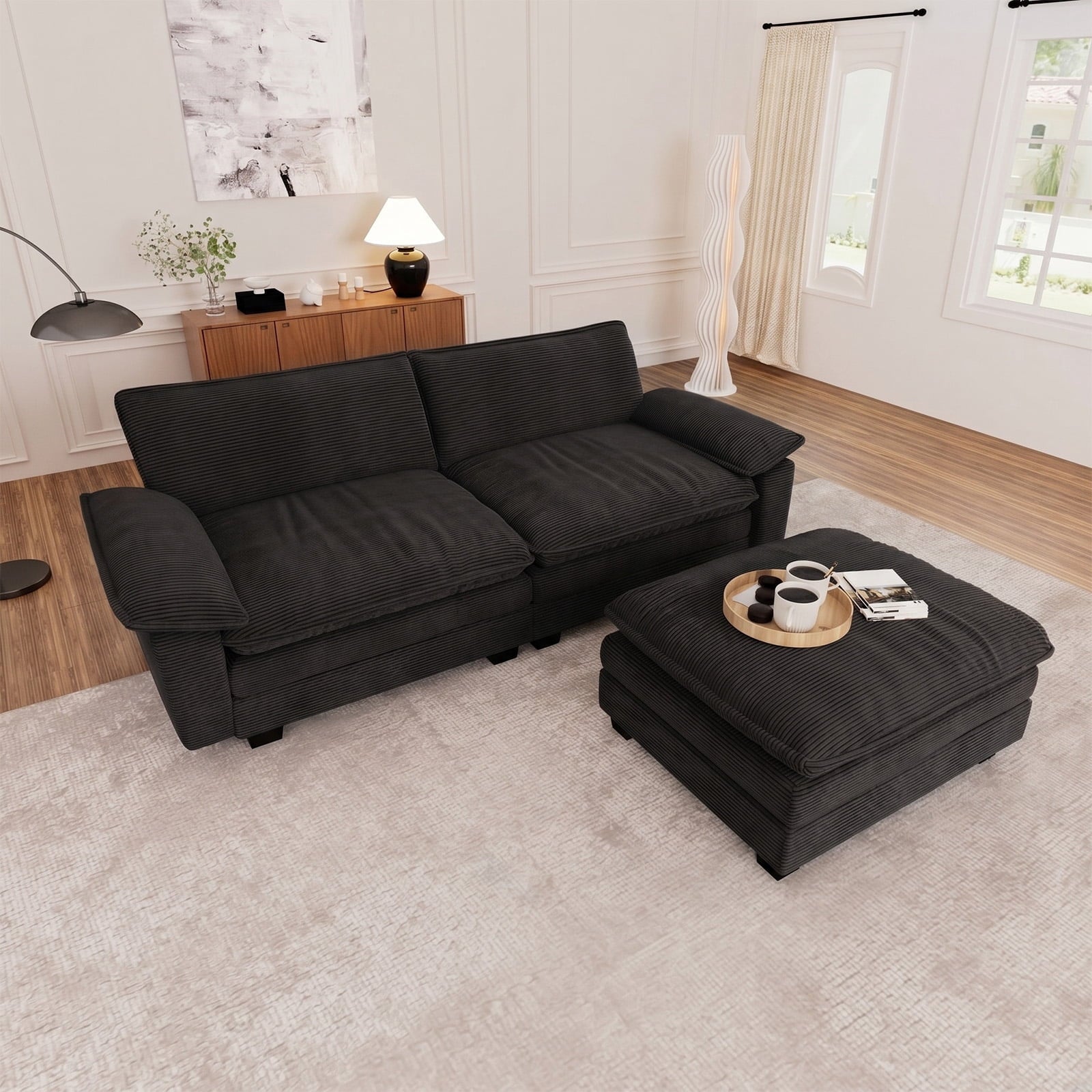 Muumblus 80.5 Corduroy Loveseat Sofa, Oversized Upholstered 2-Seater Fluffy Cloud Sleeper Couch for Living Room/Apt, Pink
