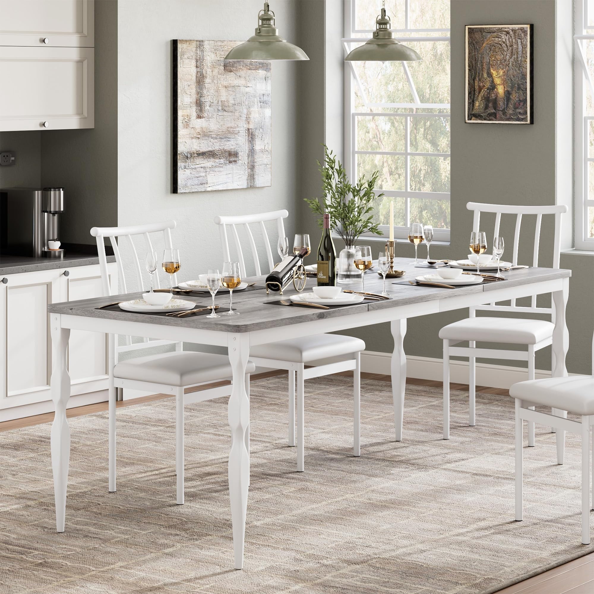 M optimized 78-inch Farmhouse Dining Table for 8, Rustic Rectangular Kitchen Table with Large Tabletop, Long Wooden Dining Room Table with Heavy Duty Legs
