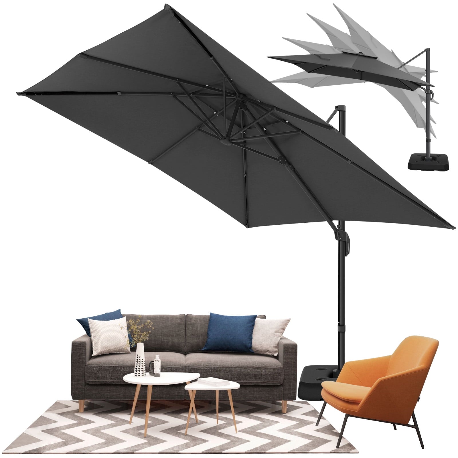 HOTEEL 10ft Patio Umbrella Outdoor Square Large Cantilever Windproof Offset and Heavy Duty Sun Umbrella for Garden Deck Pool，Gray