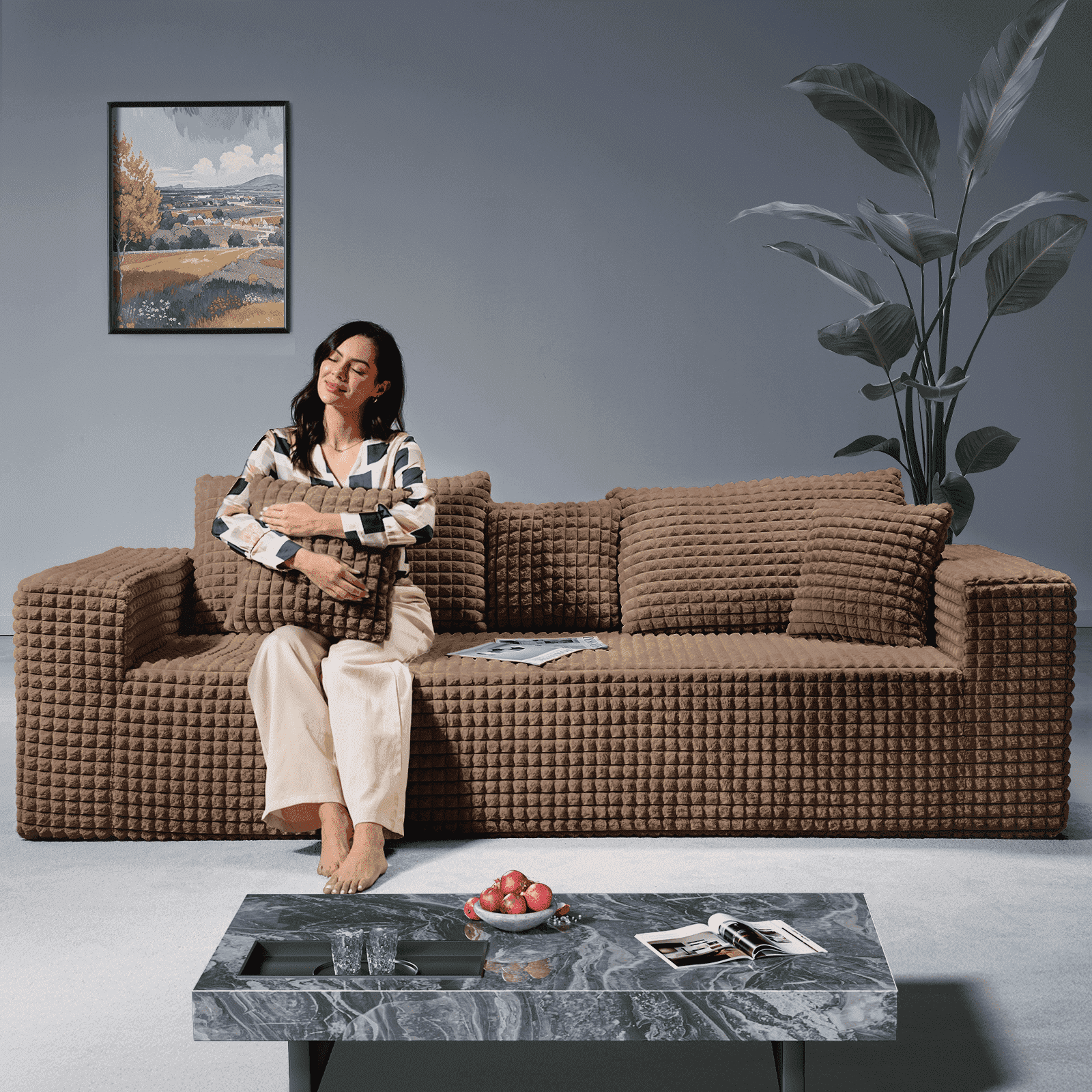 Patbrela 101 Couch for Living Room Furniture Diamond Boneless Sofa with 31-inch Extra Deep Seat, No Assembly, Gray
