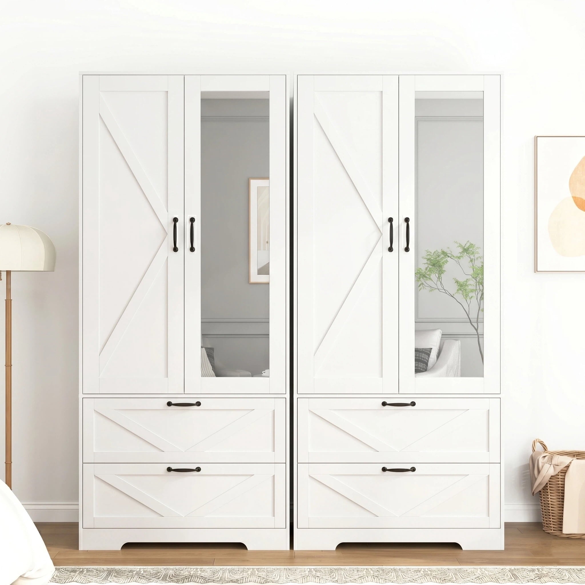 AISWORD 60 Tall Metal Wardrobe Cabinet with 1 Drawer and Hanging Rod, 2 Doors Closet with Adjustable Shelf, White