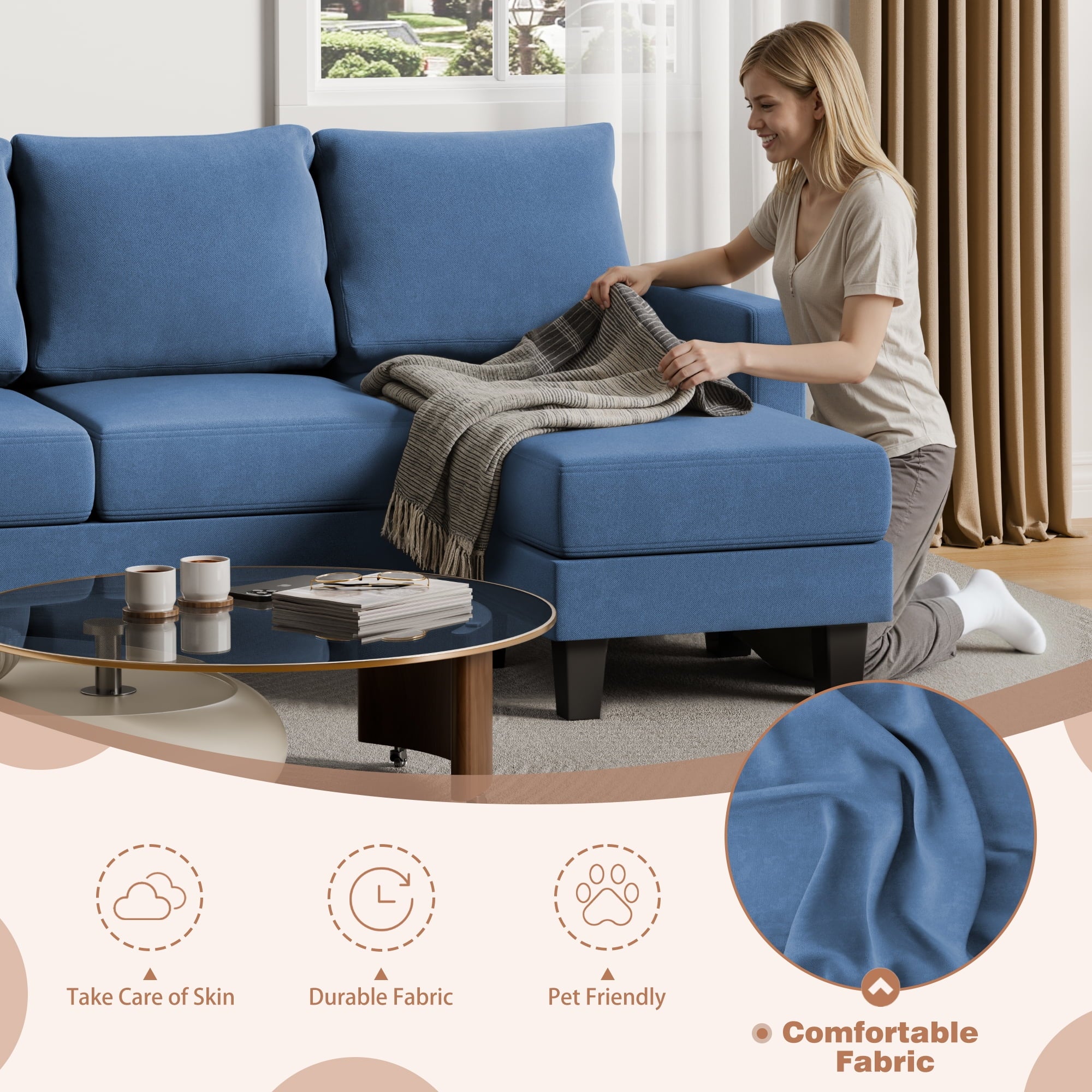 Vineego 72 L-Shaped Sectional Sofa with Ottoman Ergonomic Support Sofa Couch for Small Spaces Living Room, Apartment,Dark Gray