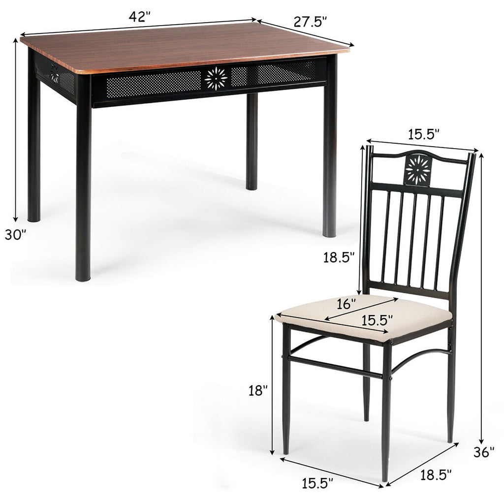 Costway 5PCS Dining Set Metal Table & 4 Chairs Kitchen Breakfast Furniture Black