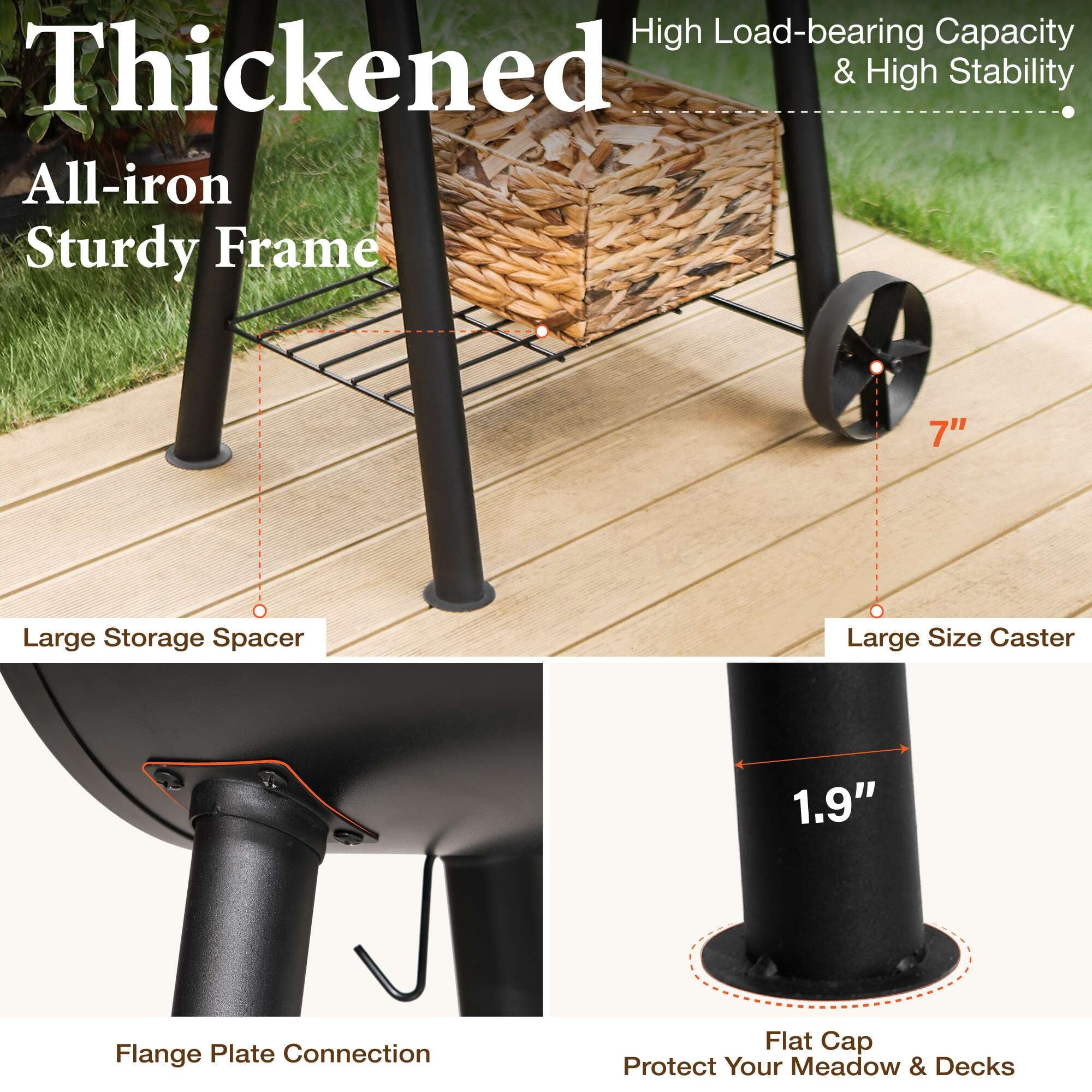PHI VILLA 28 Charcoal Grill with Offset Smoker Black