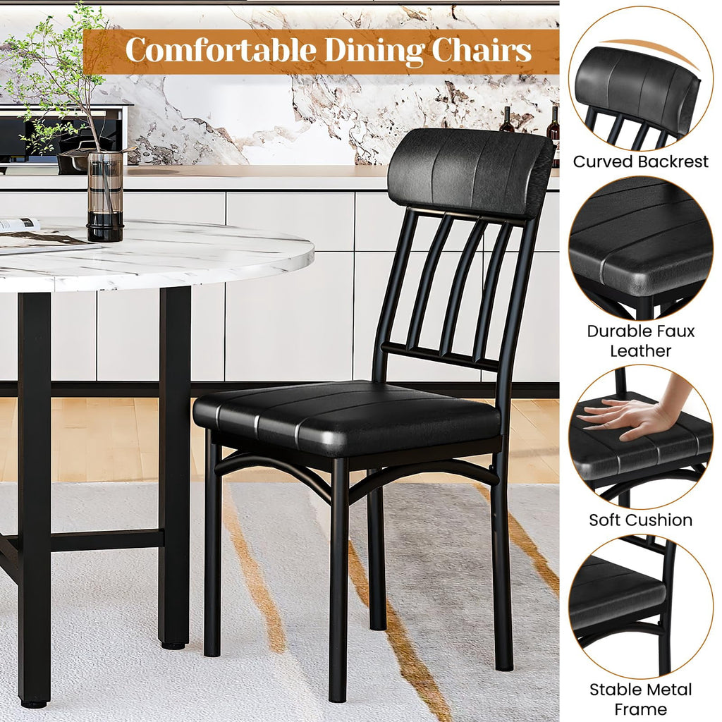 MOOSENG Round Dining Table Set for 4,Faux Marble Circle Dining Table Set with Chairs,Modern Kitchen Table and Chairs Set for 4,Round Dinner Table & Chair Set for Small Space