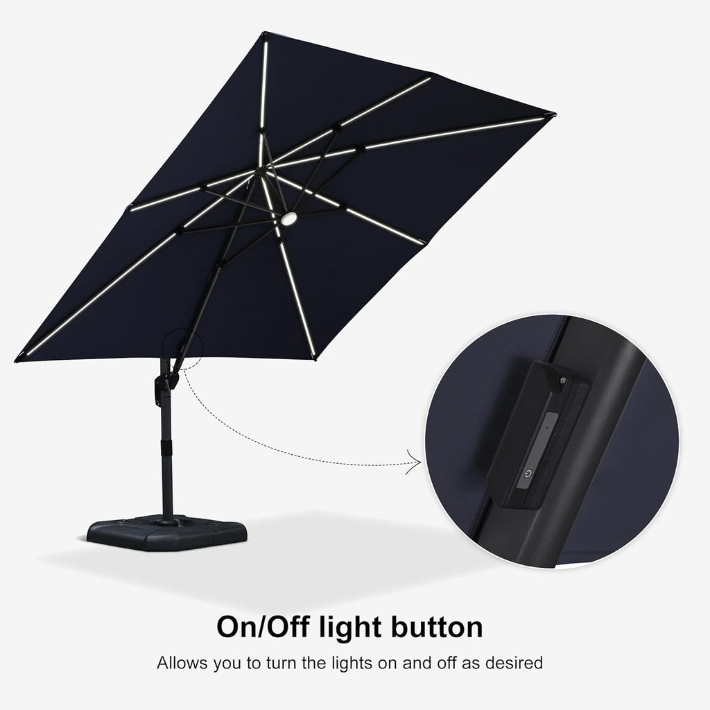 PURPLE LEAF 10x10 Ft Cantilever Umbrella Square Outdoor Patio Umbrella Large Offset Hanging Umbrella Aluminum Umbrella with 360°Rotation Adjustable Garden Pool Umbrella,Gray