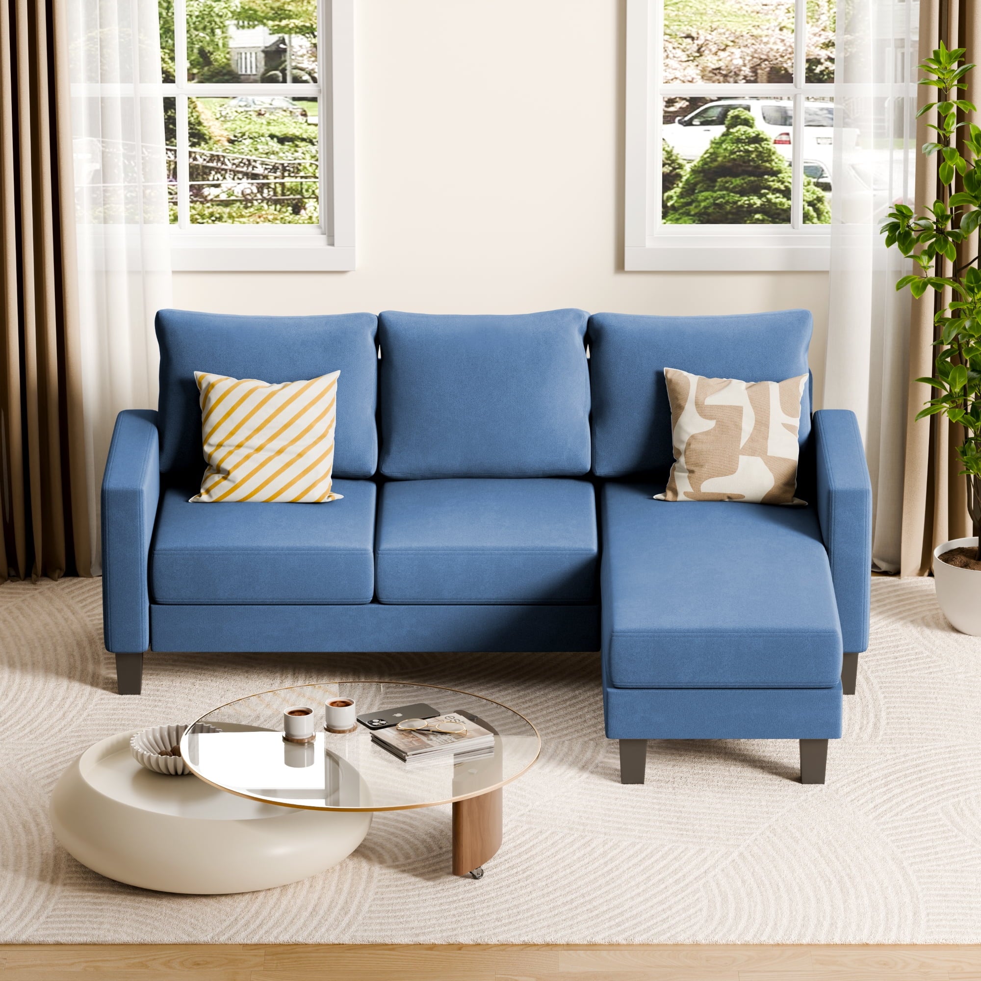 Vineego 72 L-Shaped Sectional Sofa with Ottoman Ergonomic Support Sofa Couch for Small Spaces Living Room, Apartment,Dark Gray