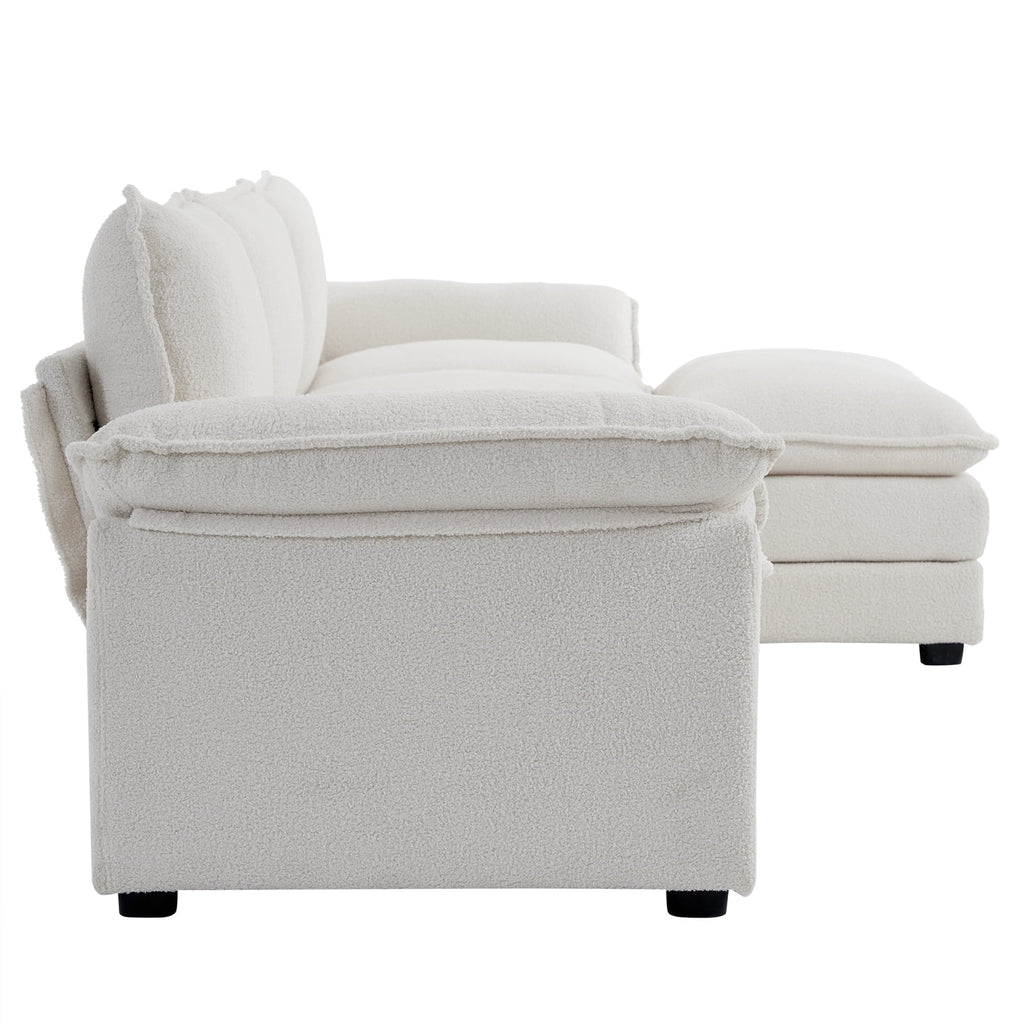 Ktaxon Sectional Sofa L Shaped Couch with Chaise Living Room Sleeper Set, 2 Seats with Chenille and Double Layer Cushions 86 W Beige