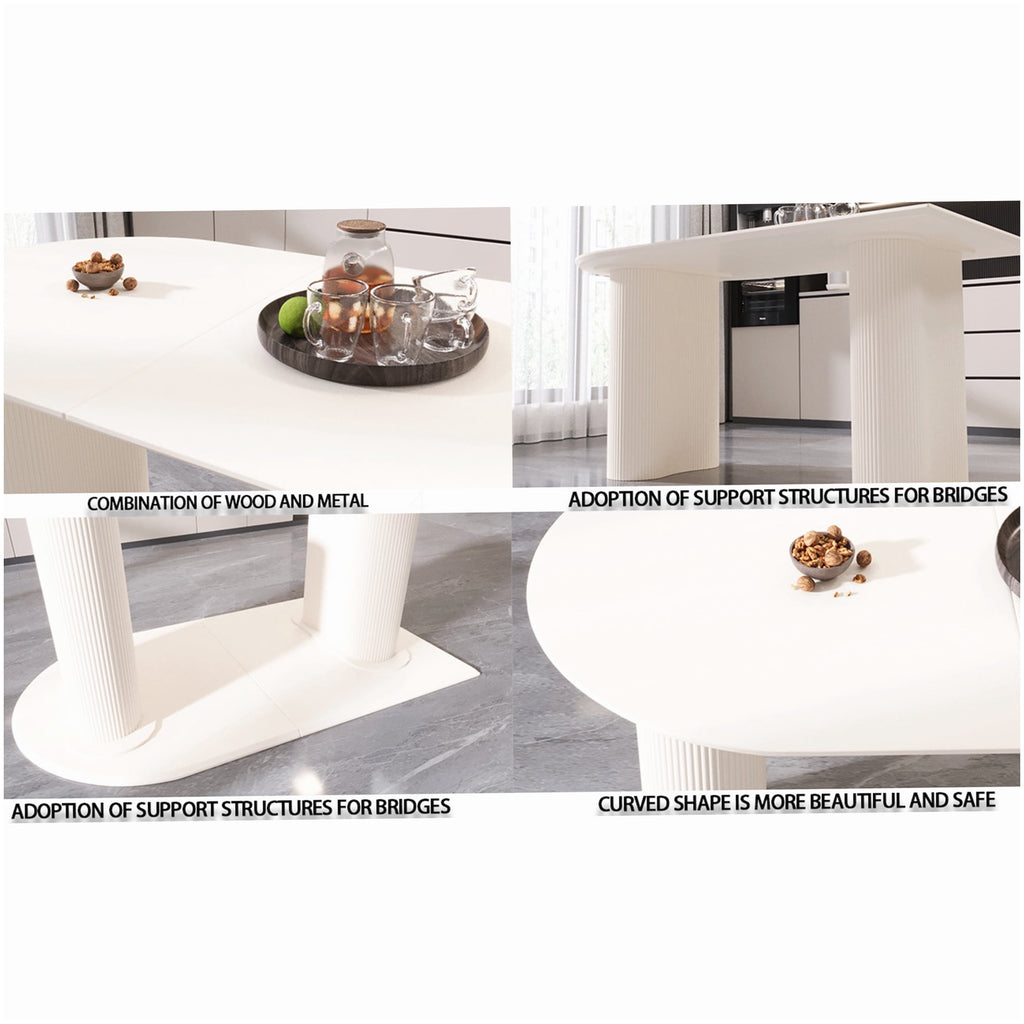 Modern Farmhouse Dining Set, 7-PC Cream Table & Black PU Chair Combo, Silver Metal Base, for Kitchen & Dining Room
