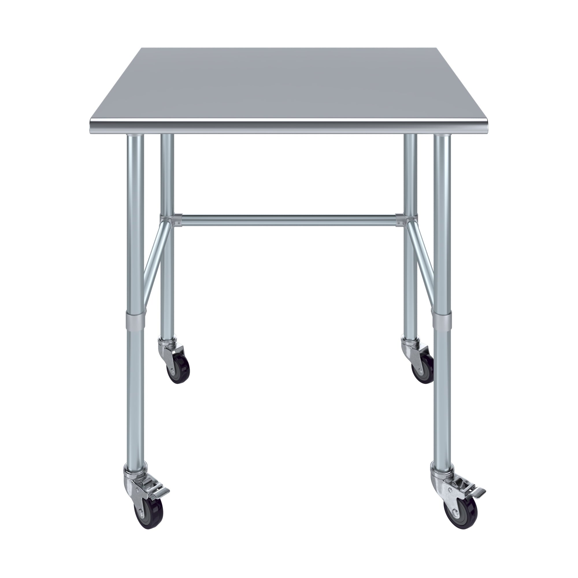 AmGood 36 Long x 30 Deep Stainless-Steel Work Table with Open Base and Wheels, Mobile Metal Table