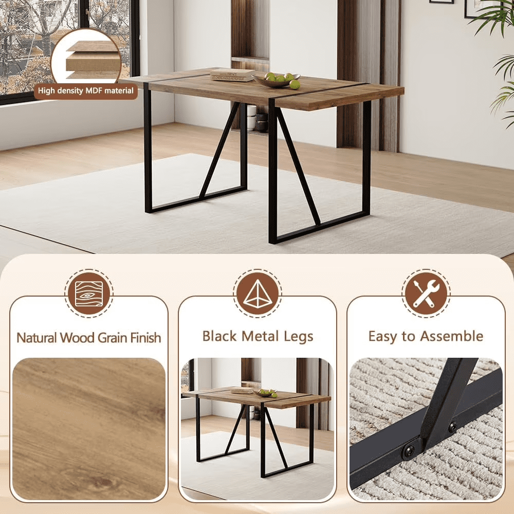 JUFU 55 Dining Table Set for 4, Modern Table and Chairs Set of 4, 5 Piece Dining Table Set Include Wooden Kitchen Table and 4 Faux Leather Chairs Ideal for Kitchen Dining Room Easy to Assemble