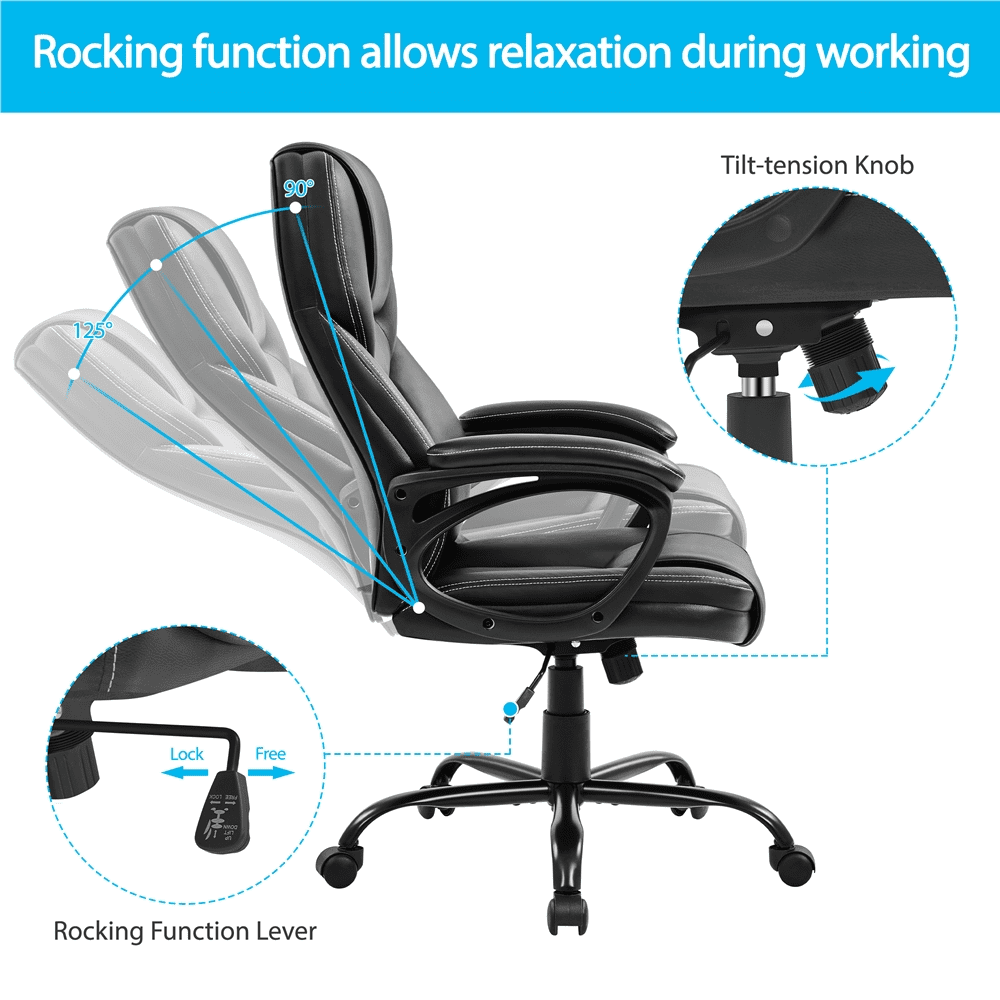 Alden Design Faux Leather Swivel Office Chair with Ergonomic High Back for Home Office, Black