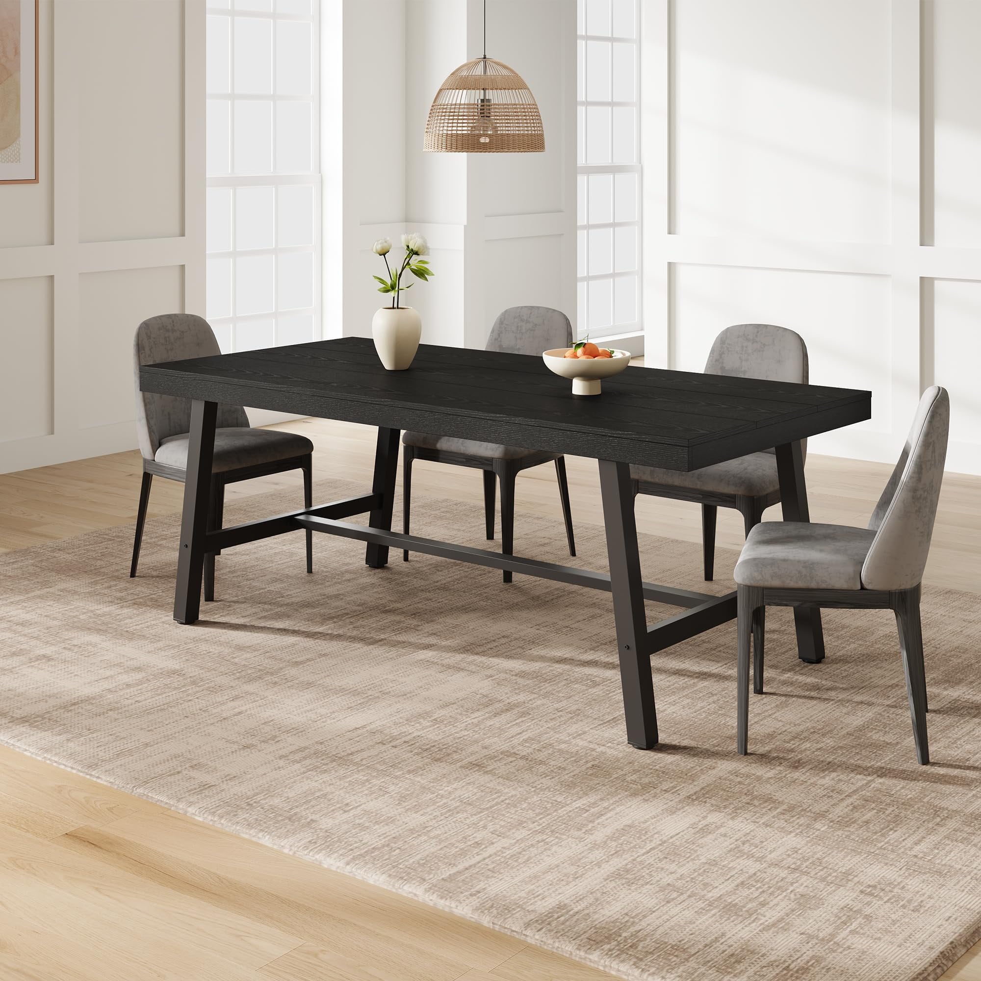 70.87 Inch Long Large Rectangle Dining Table for 6-8 People, Modern Kitchen Dining Room Table with Rustic Wooden Tabletop & Strong Metal frame(Only Gray Walnut Table)