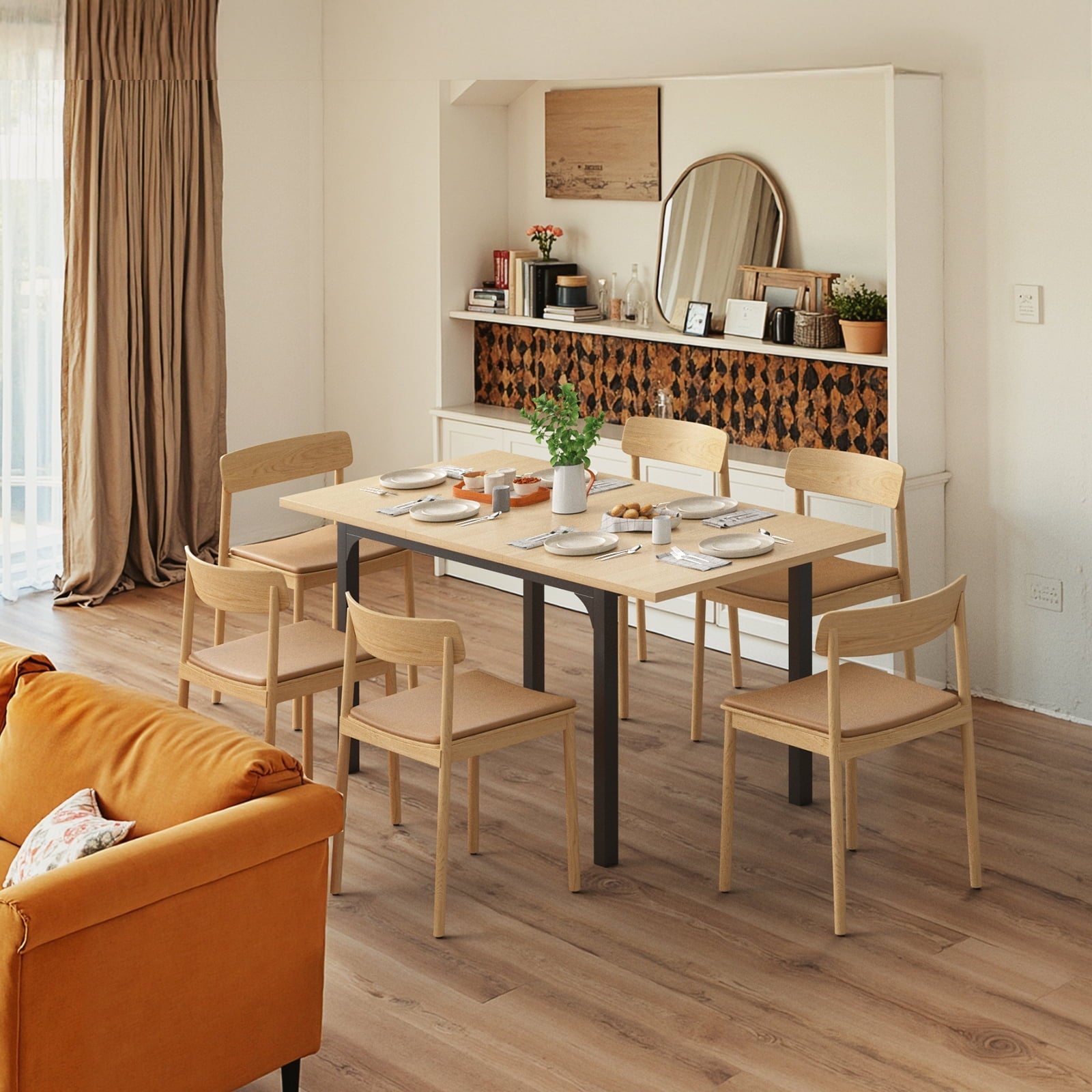 Someet Large Extendable Dining Table for 4-8, Modern Wood Space-Saving Extra Long Folding Kitchen Table for Dining Room, Natural