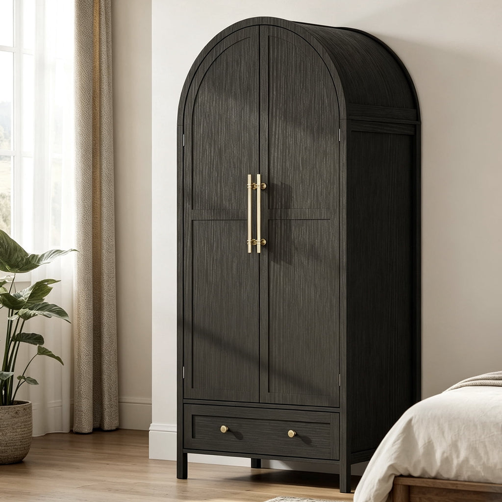Ktaxon Wardrobe Armoire Closet with Hanging Rod, Modern Drawer & Shelf – Elegant White Finish Closet, Farmhouse to Mid-Century Style
