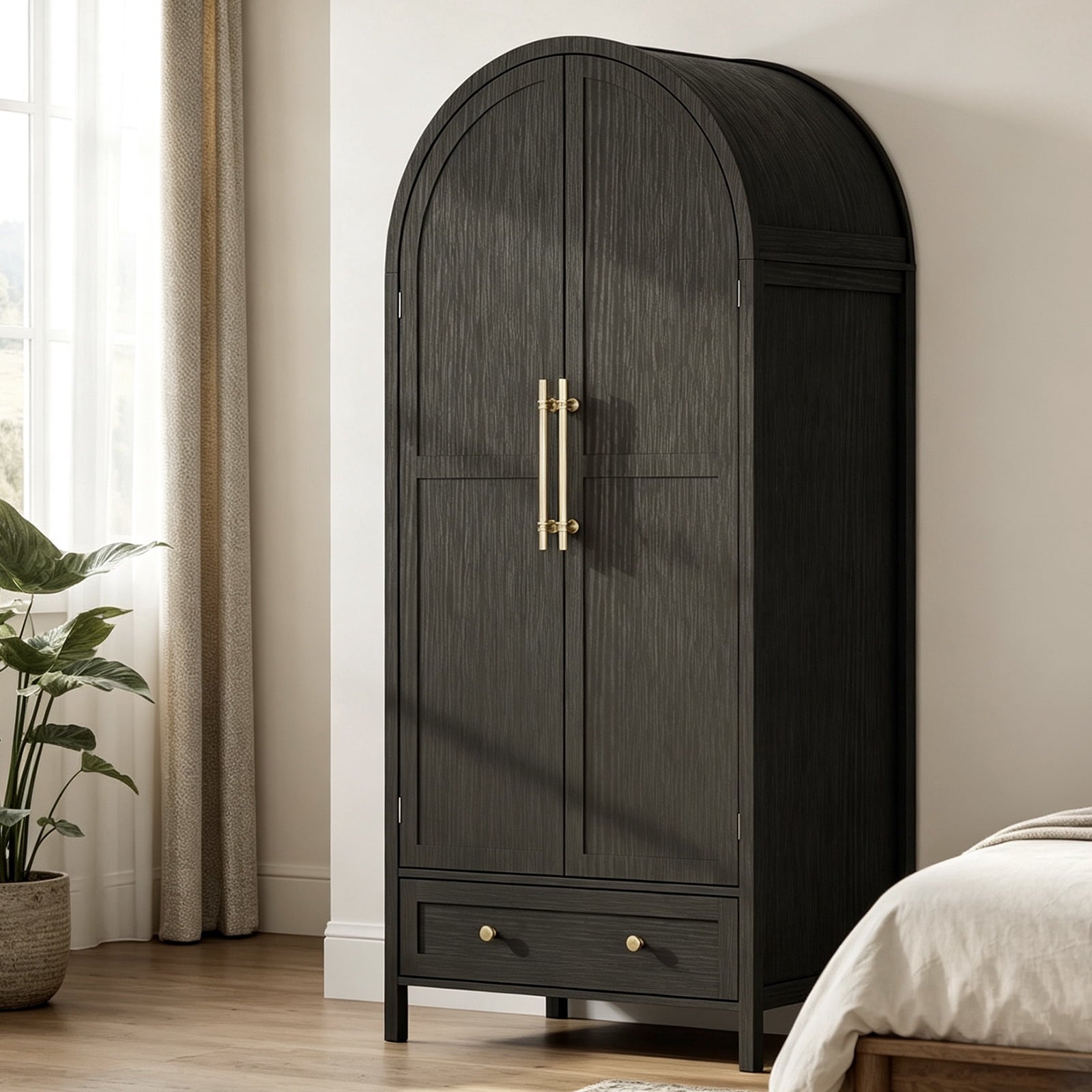 Ktaxon Wardrobe Armoire Closet with Hanging Rod, Modern Drawer & Shelf – Elegant White Finish Closet, Farmhouse to Mid-Century Style