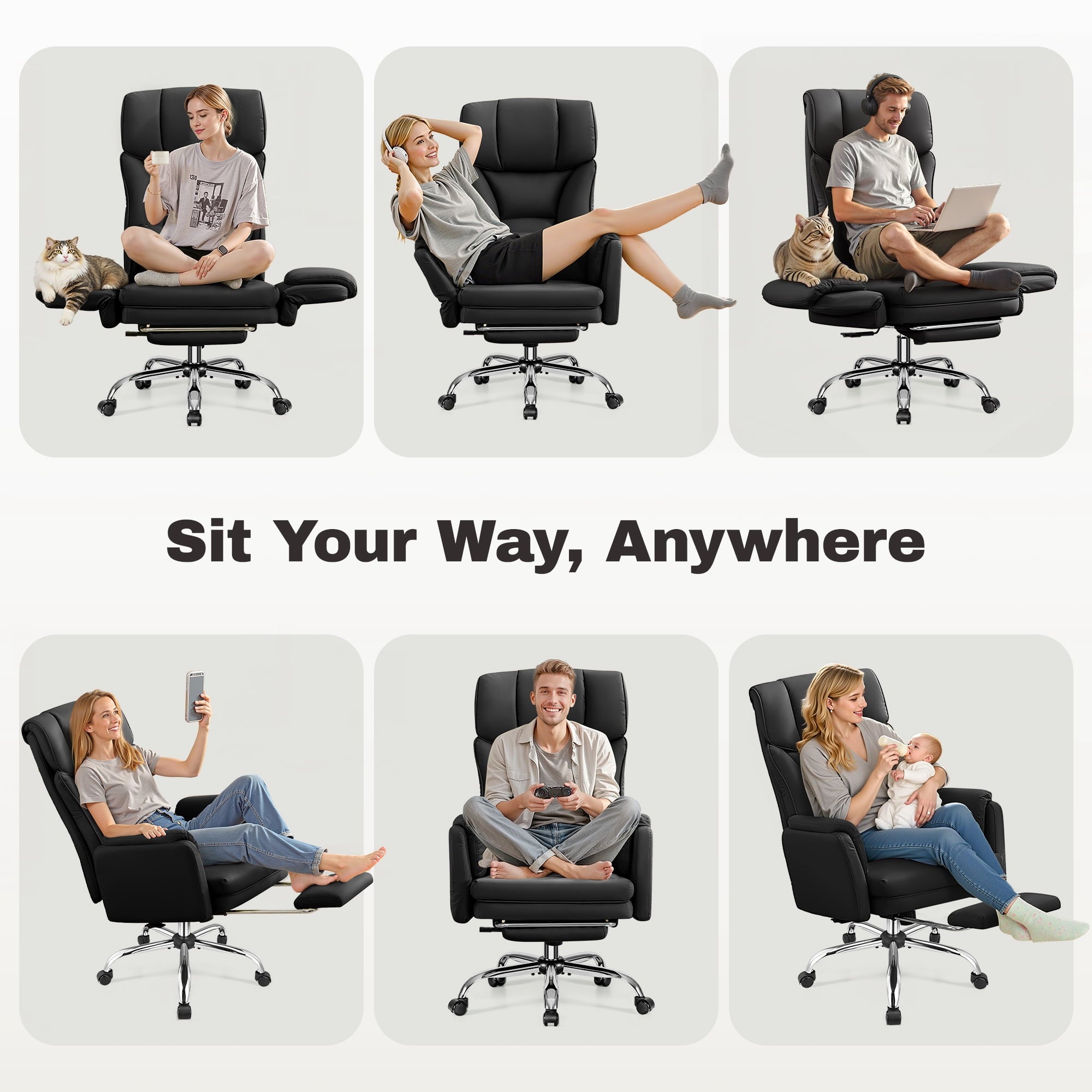 Primy Cross Legged Office Chair with Footrest & Convertible Armrests, 500LBS Capacity Home Desk Chair, Ergonomic Recliner with Lumbar Pillow, Criss Cross Design, Big and Tall Executive Chair