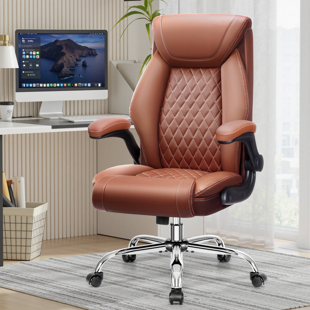 FASTES Ergonomic Office Chair, Big and Tall Leather Desk Chair with Footrest and Lumbar Support, 2-Position Reclining Executive Computer Chair, Black