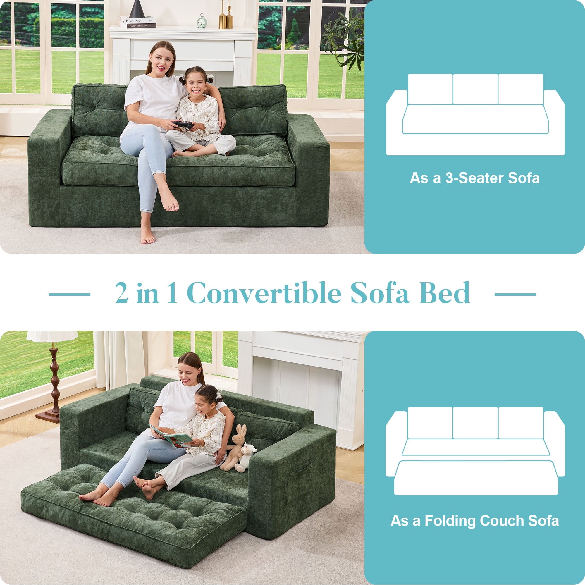 Hobestluk 3-Seater Sofa Boneless Couch with Tufted Button Design 2 in 1 Comfy Cloud Couch Oversized Sofa for Living Room Bedroom Apartment or Office (Grey, 3 Seater)
