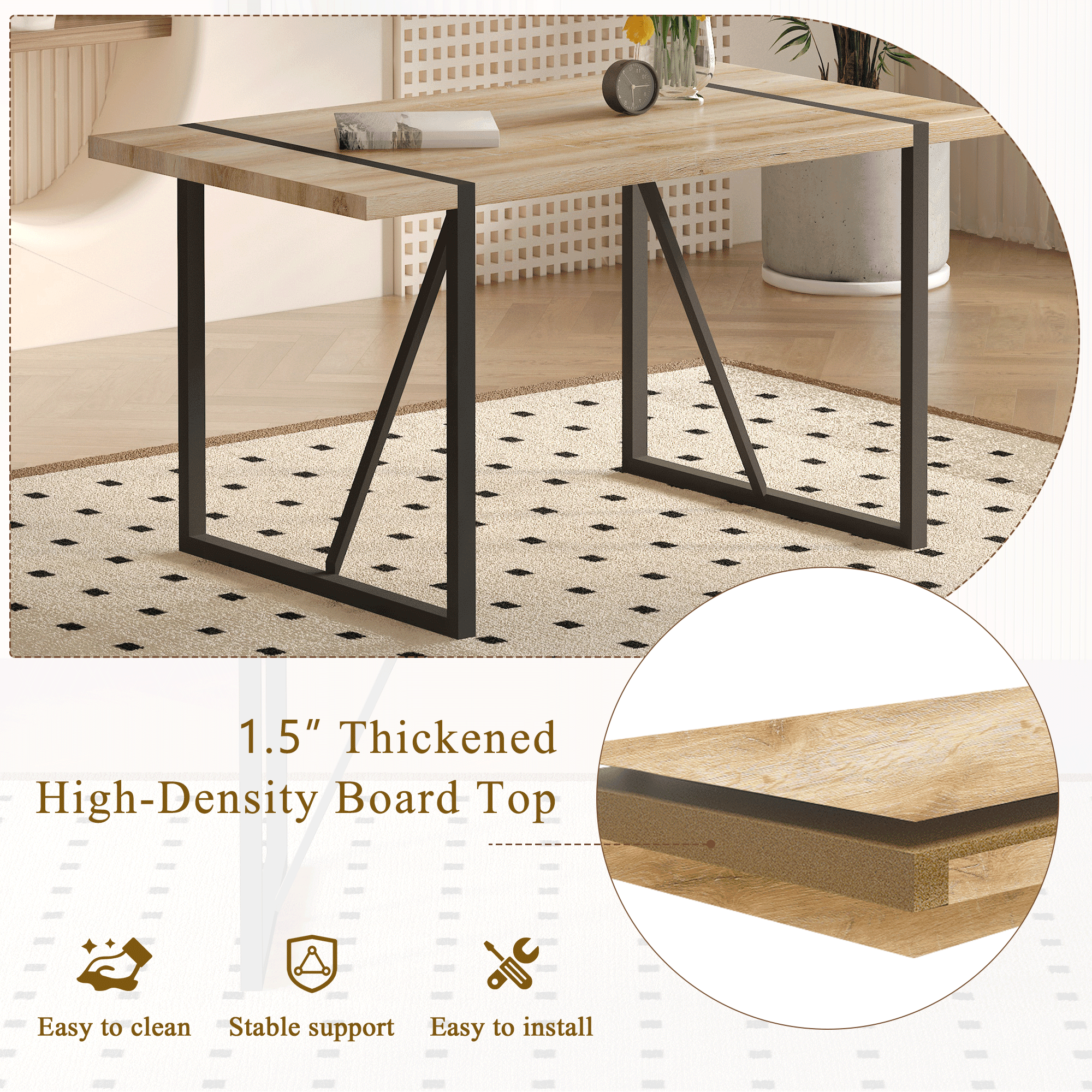 JUFU 55 Dining Table Set for 4, Modern Table and Chairs Set of 4, 5 Piece Dining Table Set Include Wooden Kitchen Table and 4 Faux Leather Chairs Ideal for Kitchen Dining Room Easy to Assemble