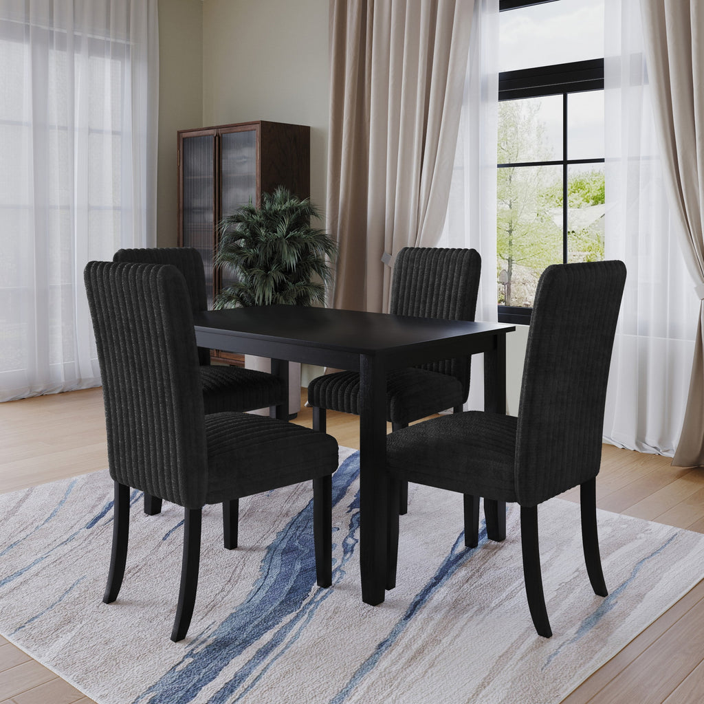Home Design Guymon 5-Piece Dining Set with 1 Rectangular Table and 4 Slat-Back Cushioned Chairs, Black/Light Beige, Modern Style, Space-Saving
