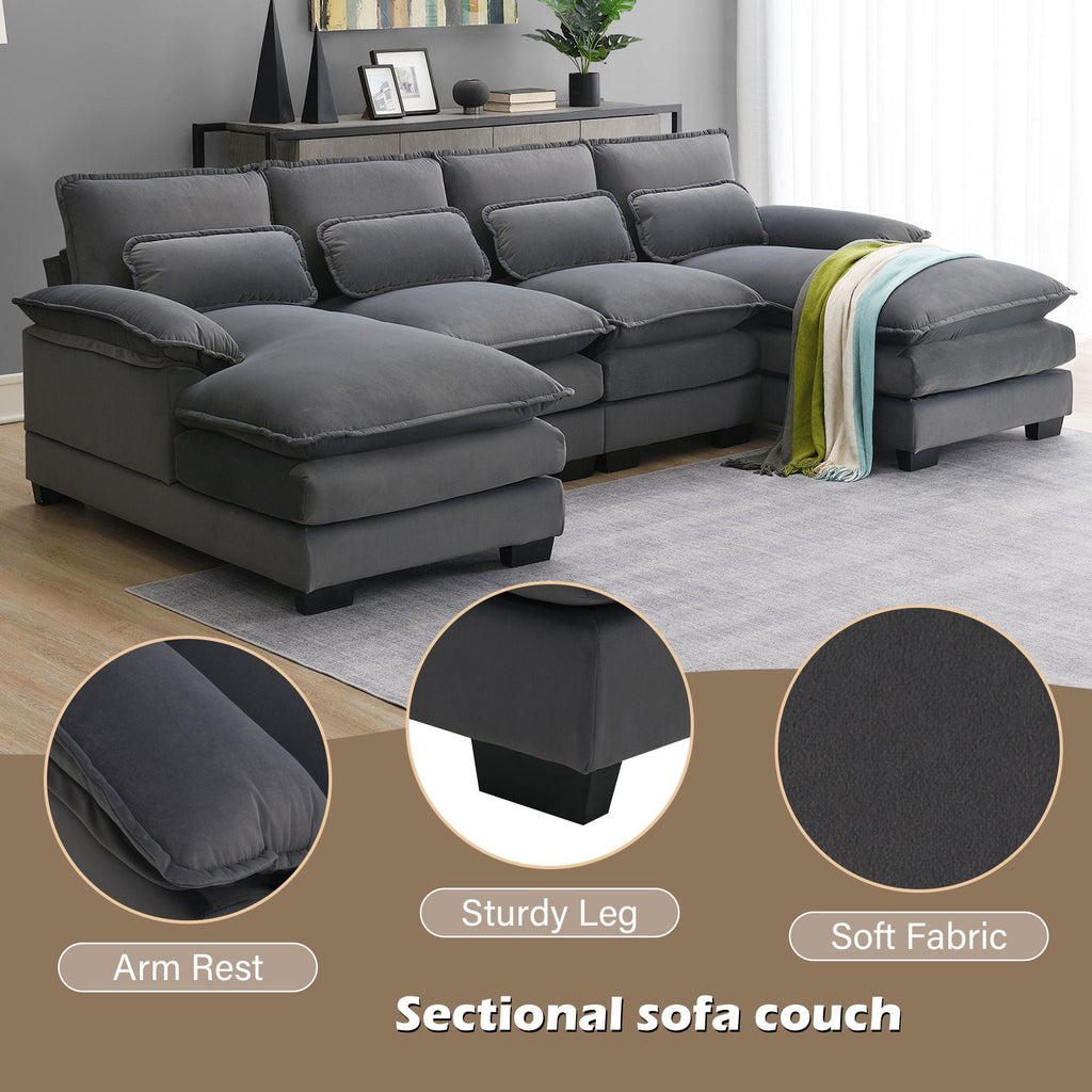 JONPONY109.45 U Shaped Couch,Oversized 4 Seat Sectional with 4 Waist Pillows, Convertible Upholstery Symmetrical Sofá,Sleeper Sofa Couch with Double Chaise Lounge &Memory Foam for Living Room, Beige