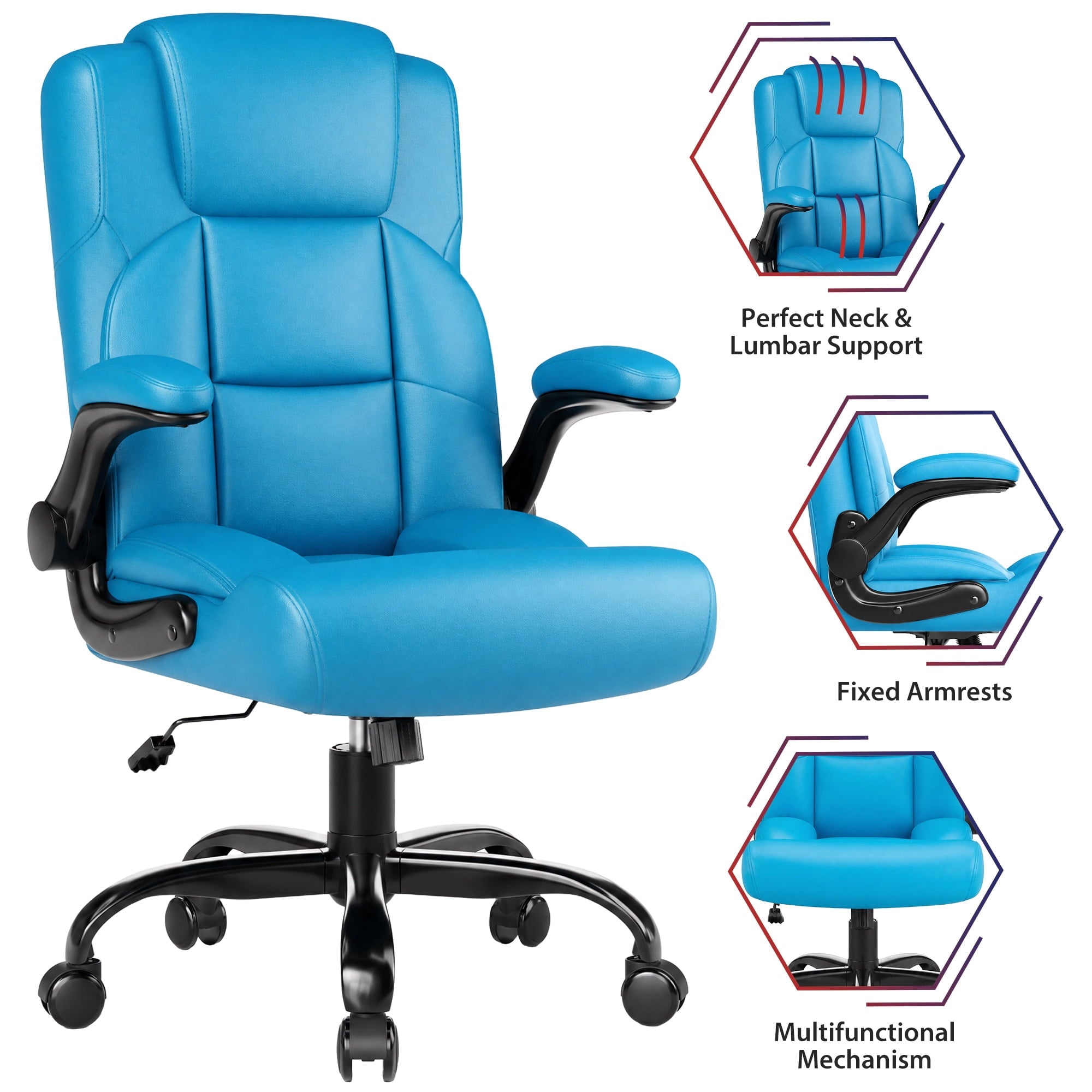 JONPONY Leather Office Chair, Big and Tall Office Chair 400LBS Wide Seat Ergonomic Computer Desk Chair High Back Executive Leather Chair Adjustable Task Chair Lumbar Back with 1-Year Warranty, Black