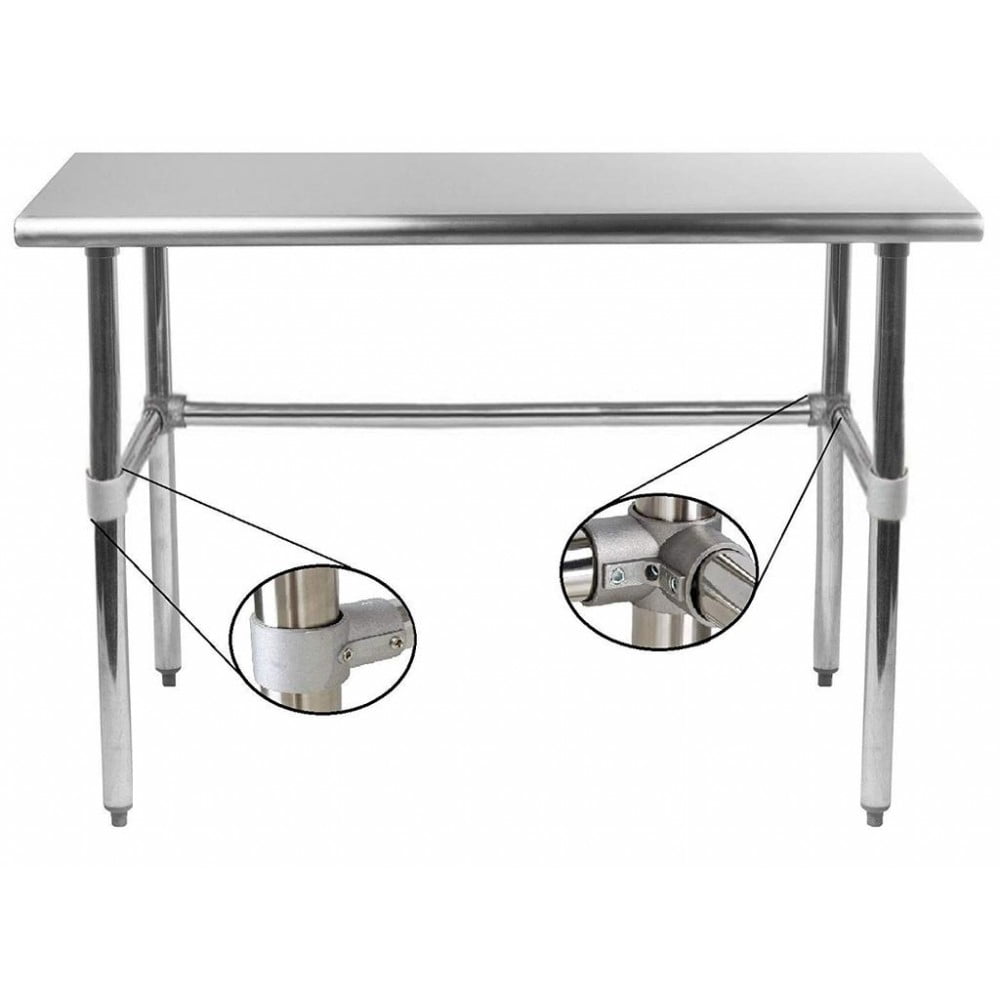 AmGood 84 Long x 24 Deep Stainless Steel Work Table Open Base | Work Station | Metal Work Bench