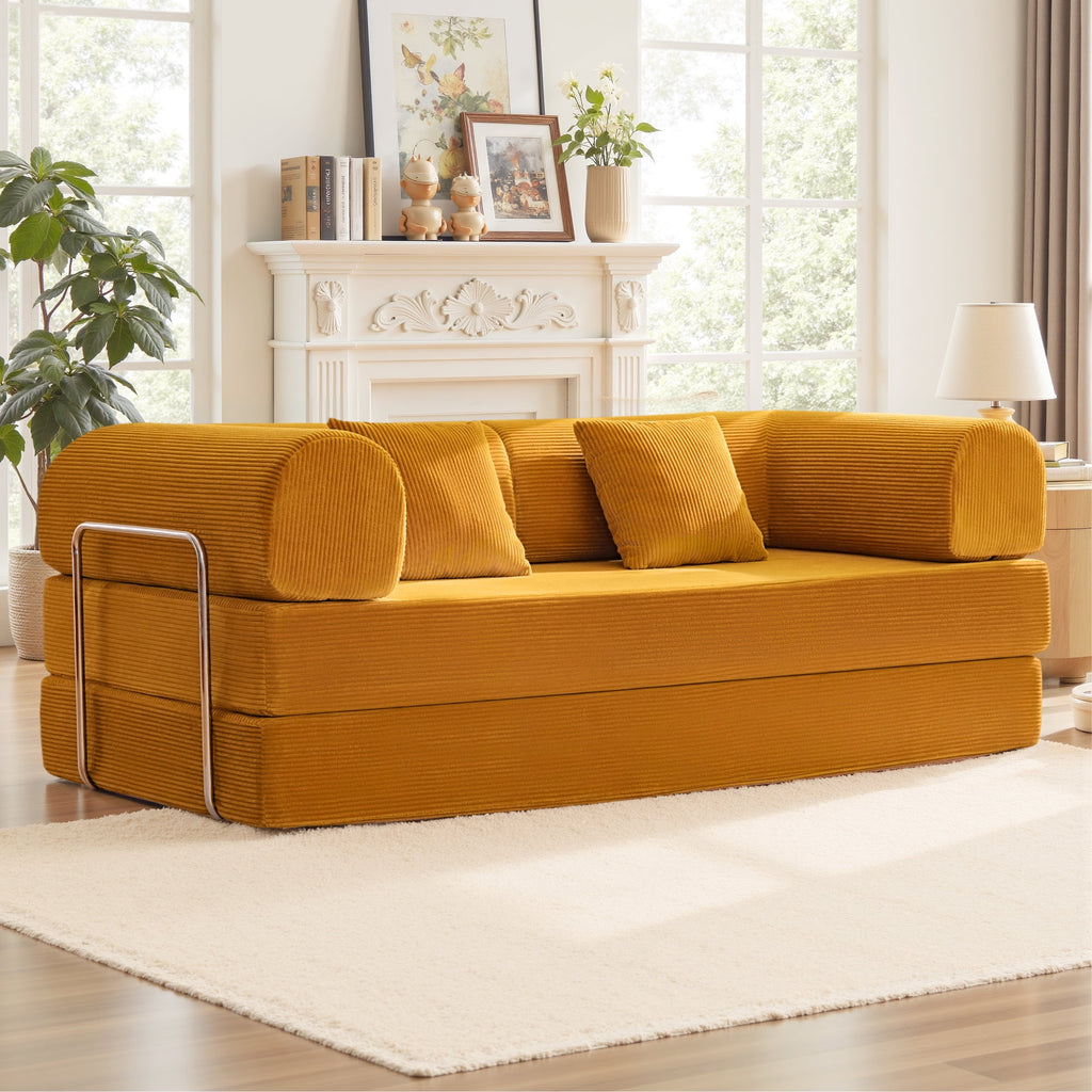 COOLHUT 63 W Combination Sofa, High Rebound Density Foam Sofa Couch, Two Forms Floor Couch Three Seats Sofa Bed for Living Room, Bedroom, Green