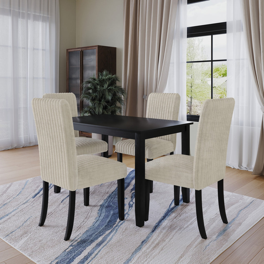 Home Design Guymon 5-Piece Dining Set with 1 Rectangular Table and 4 Slat-Back Cushioned Chairs, Black/Light Beige, Modern Style, Space-Saving