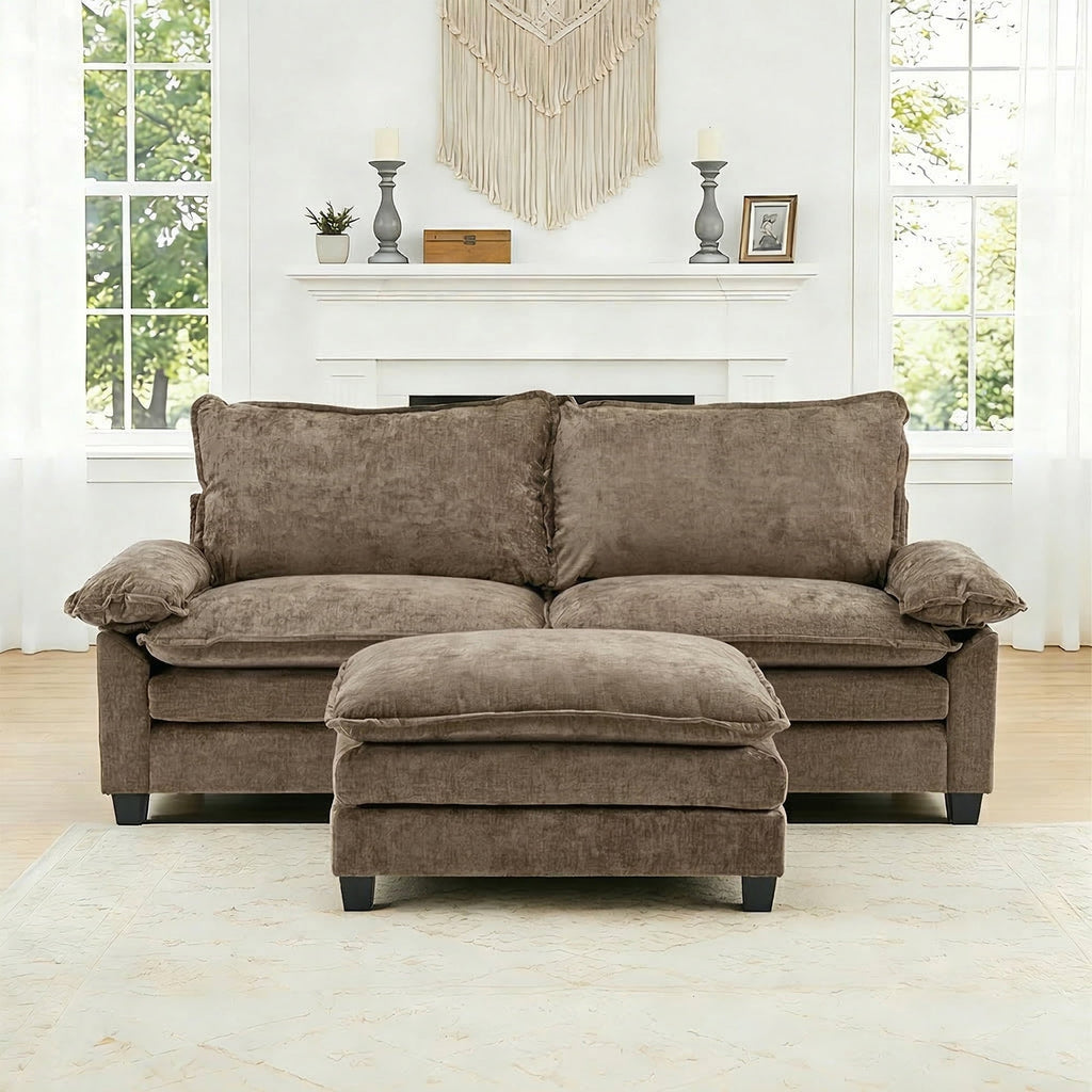 Ktaxon Sectional Sofa L Shaped Couch with Chaise Living Room Sleeper Set, 2 Seats with Chenille and Double Layer Cushions 86 W Beige