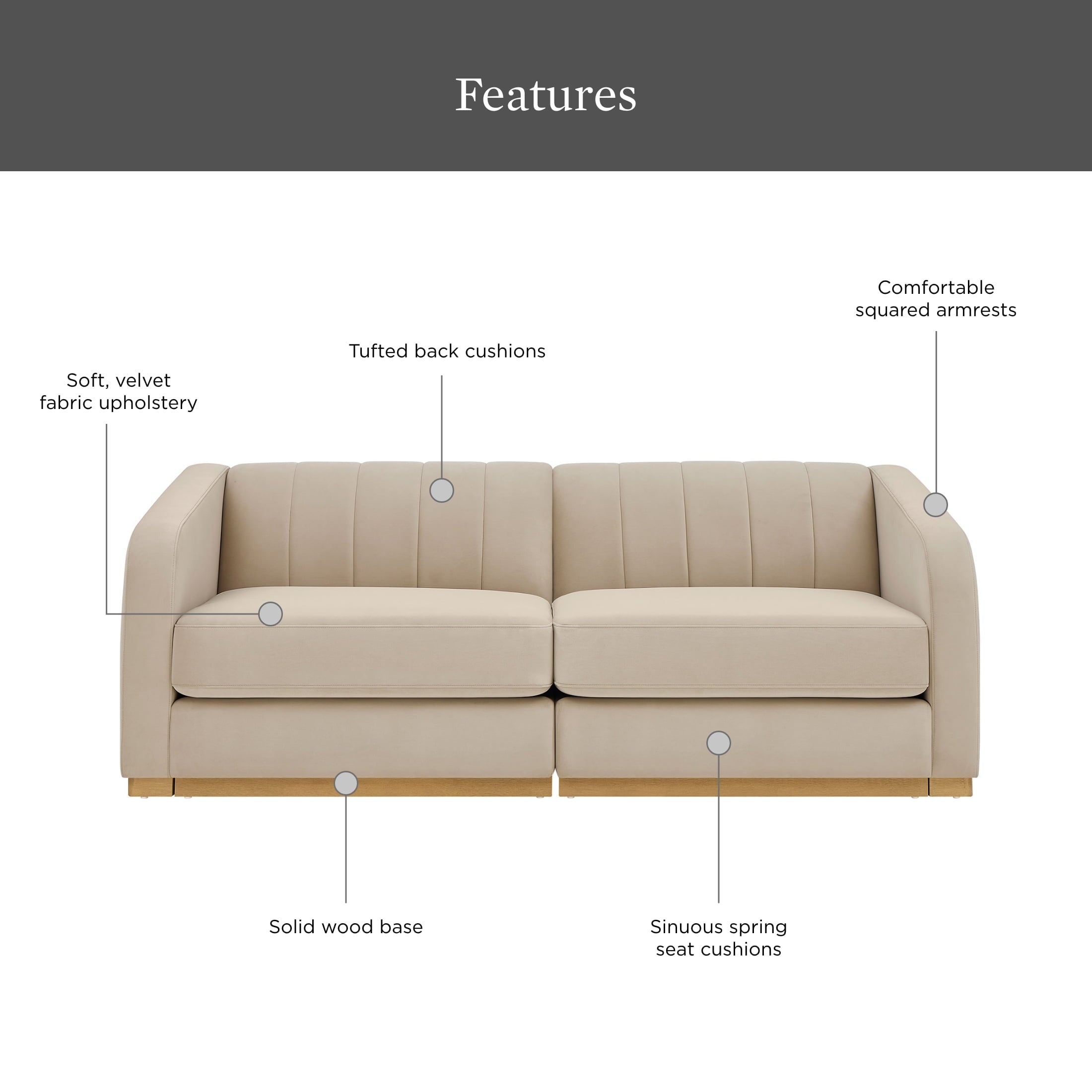 Better Homes & Gardens Lillian Channel Tufted Sofa 83.5 Cream Linen