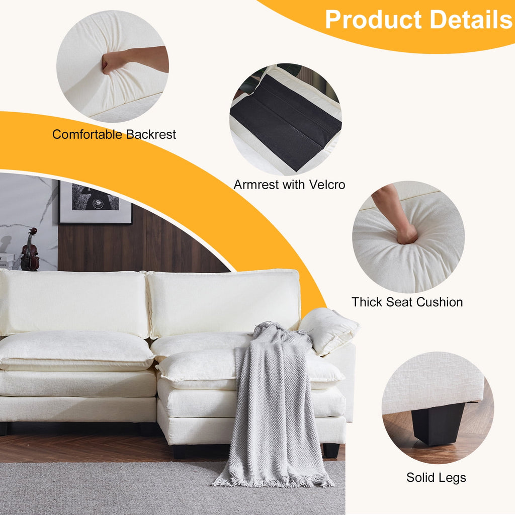 Ktaxon Sectional Sofa L Shaped Couch with Chaise Living Room Sleeper Set, 2 Seats with Chenille and Double Layer Cushions 86 W Beige