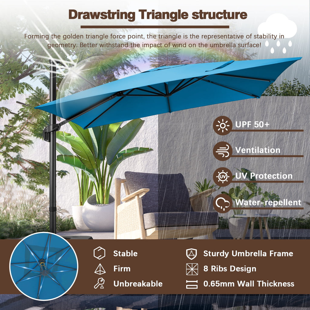 COBIZI 10x10ft Patio Cantilever Umbrella Double Roof Large Rectangular Deck Offset Umbrellas, Square Outdoor Patio Umbrella with 360°Rotation & Heavy-Duty Aluminum Frame,for Poolside Garden,Beige